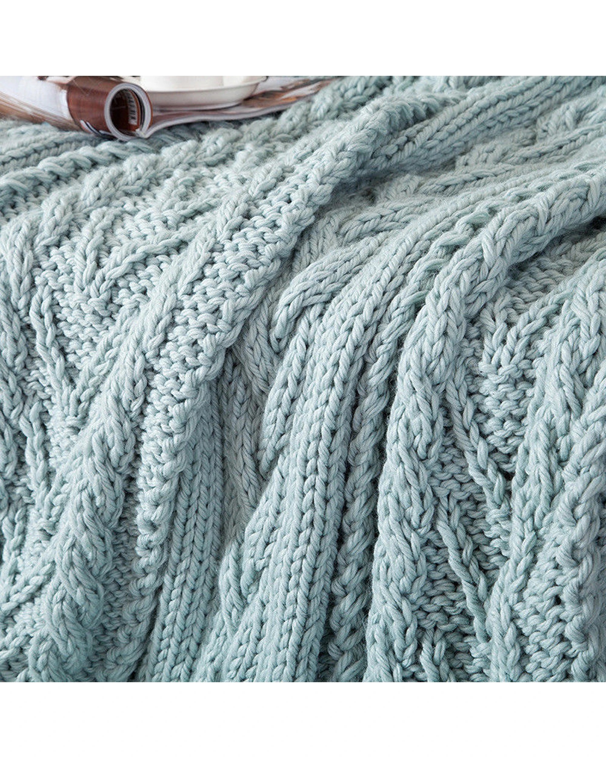 4 Cotton More Handmade Knitted Blanket 180x200cm Silver - Blue, 4 of 5