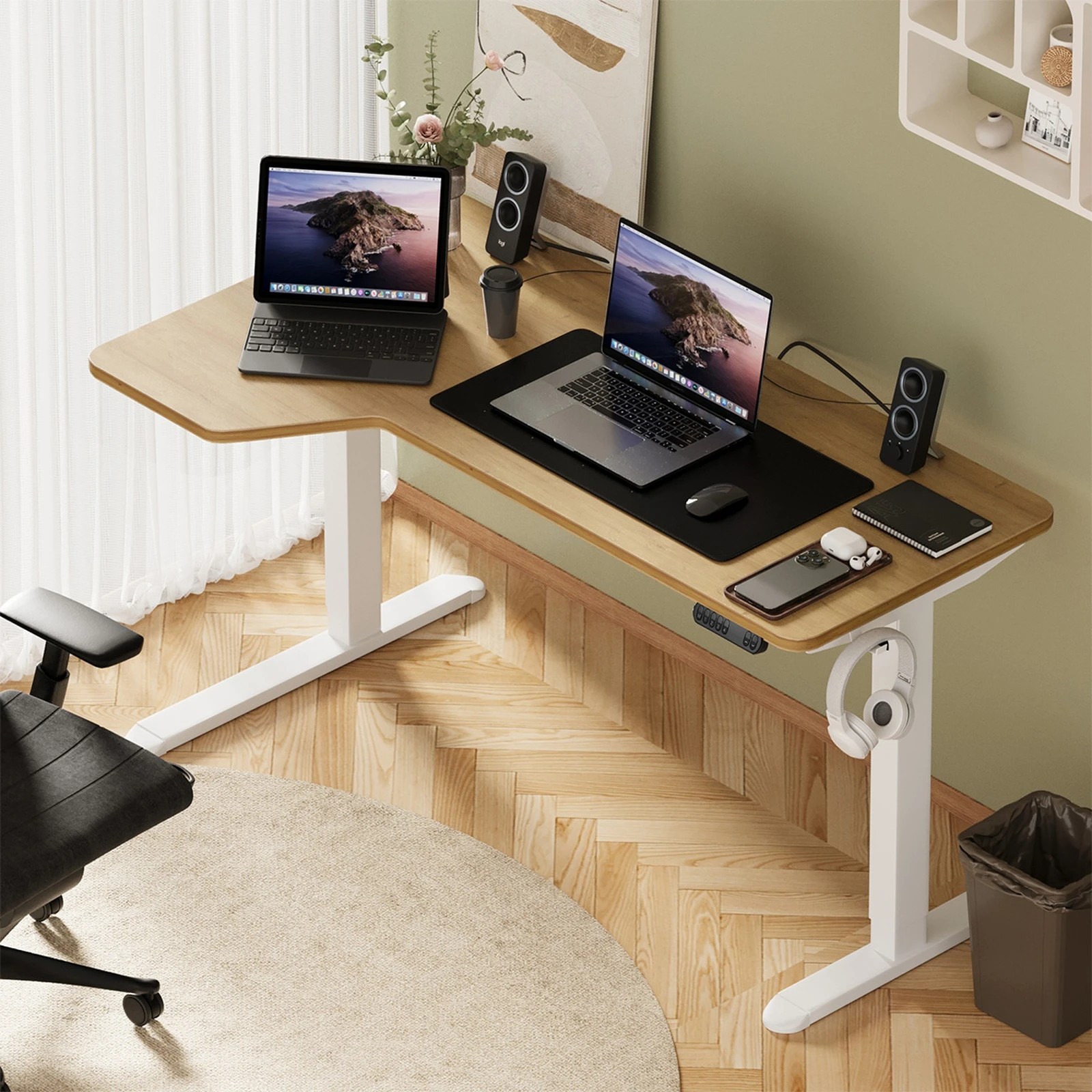 2 Oikiture L-shape Electric Standing Desk Single Motor 145cm Desktop
 - Multi, 2 of 4