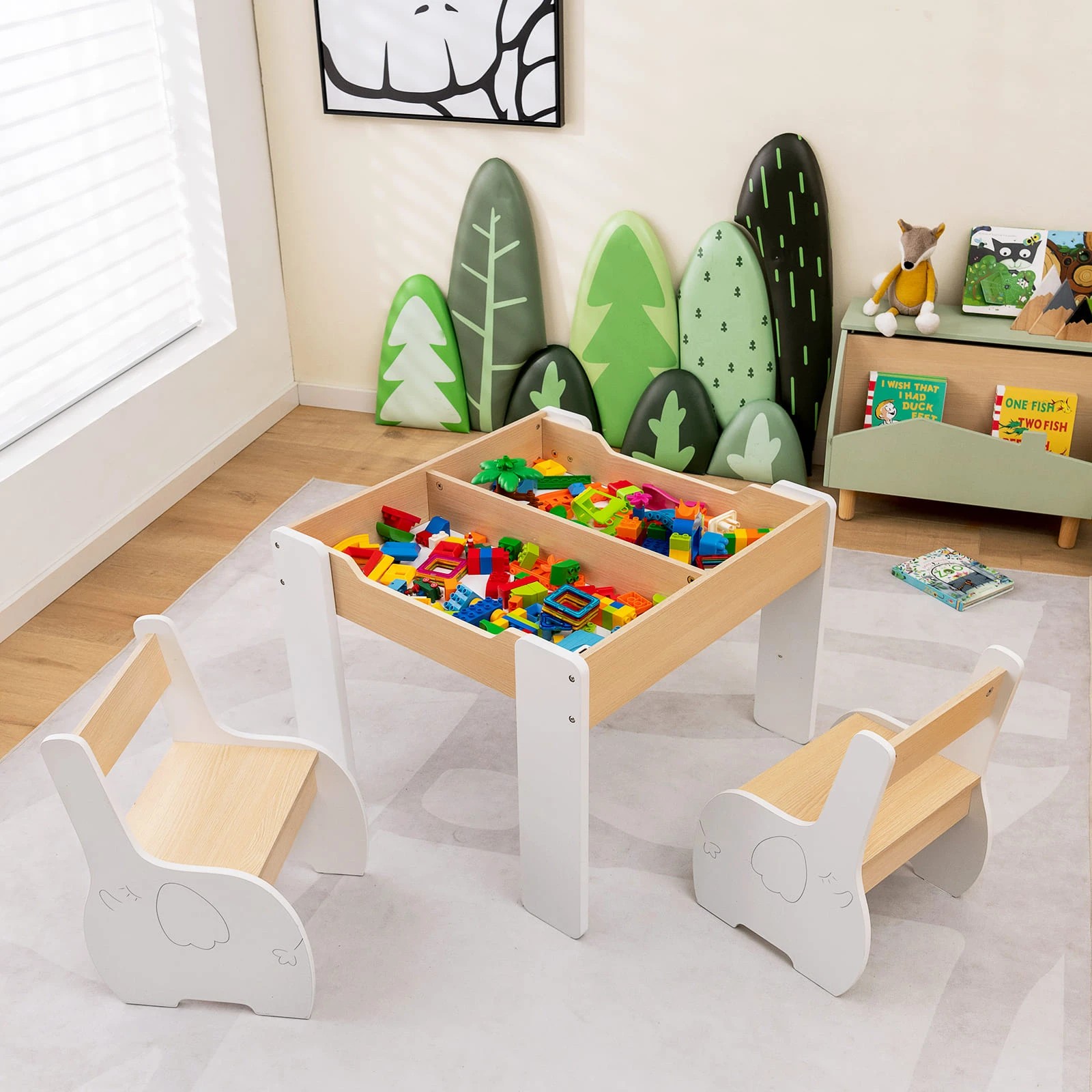 3 Costway 4-in-1 Kids Table Chair Set Wooden Activity Desk - White, 3 of 7