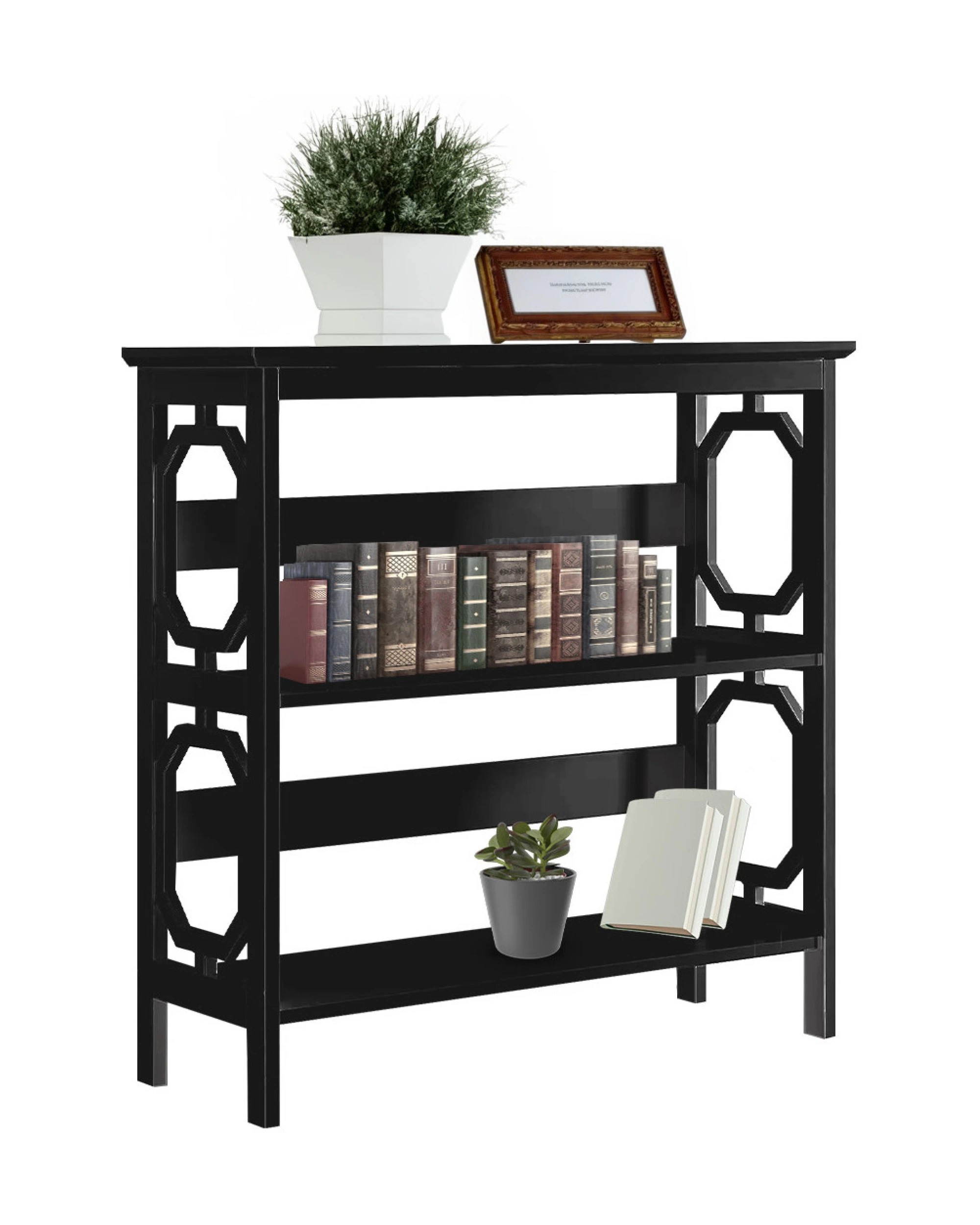 7 Sarantino Laurel 3-tier Bookshelf Display Rack In Black, 7 of 10