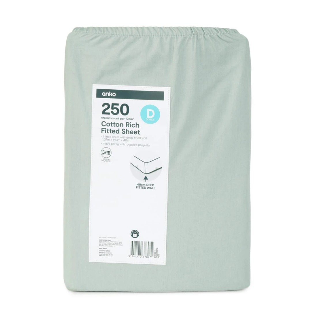 4 250 Thread Count Cotton Rich Fitted Sheet - Double Bed, Eucalyptus, 4 of 4