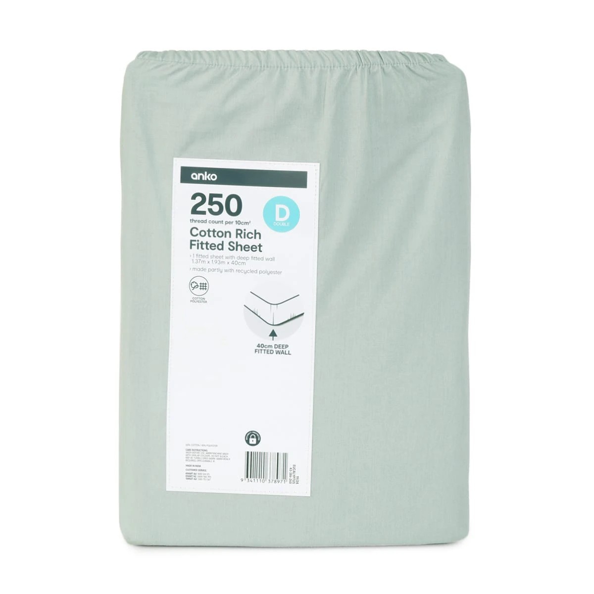 4 250 Thread Count Cotton Rich Fitted Sheet - Double Bed, Eucalyptus, 4 of 4