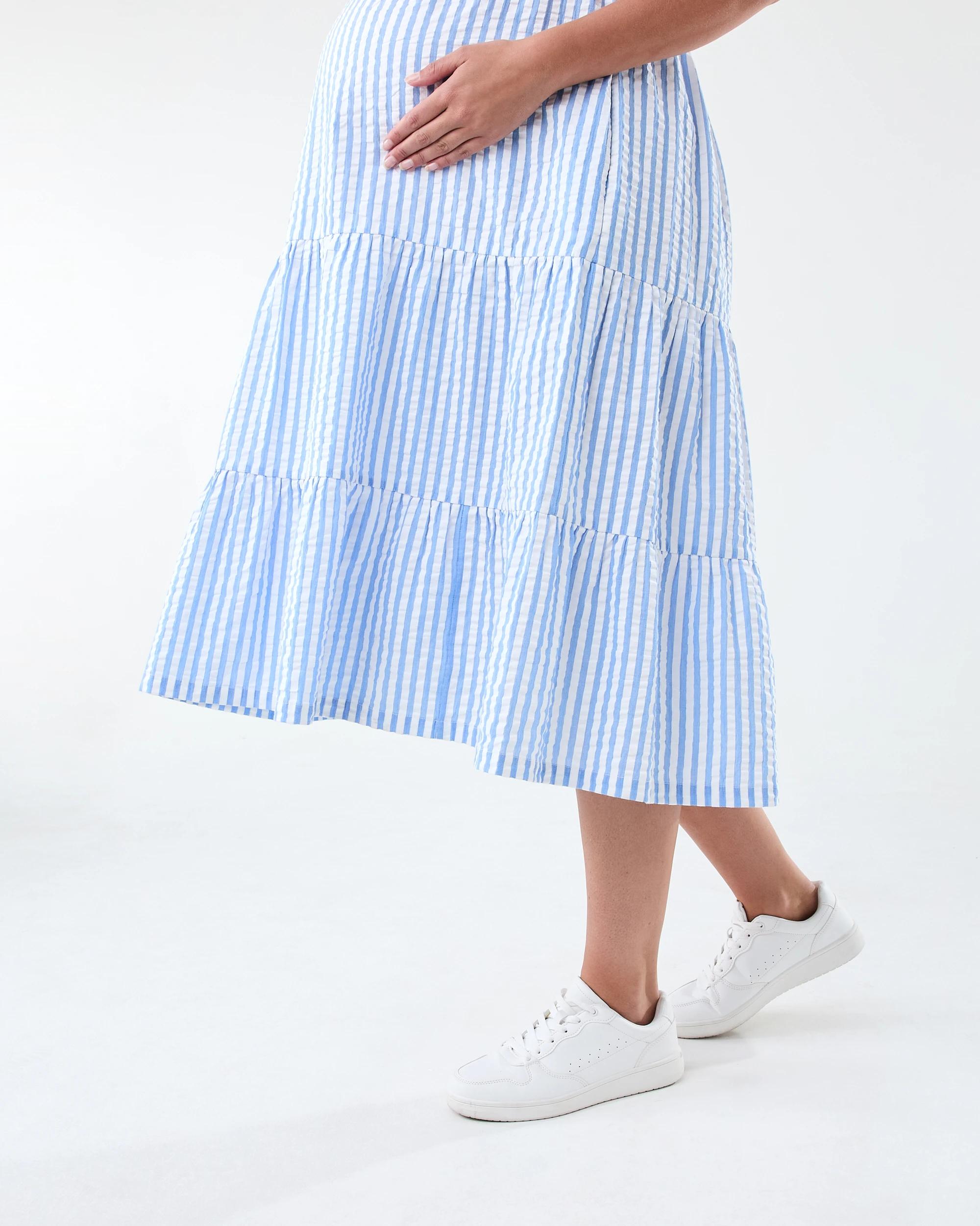 8 Maternity Sleeveless Dress Blu Stripe, 8 of 8