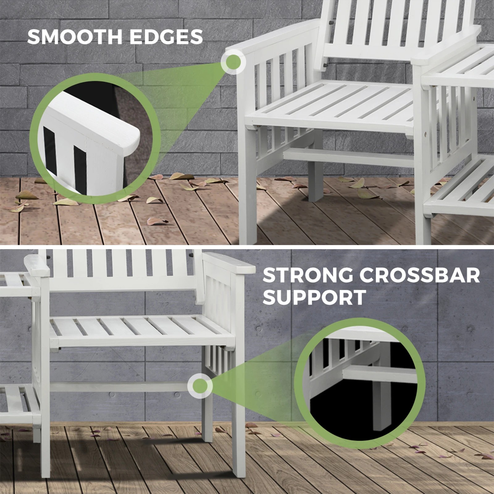 7 Livsip Garden Bench Wooden Outdoor Table & Chair Set - White, 7 of 10