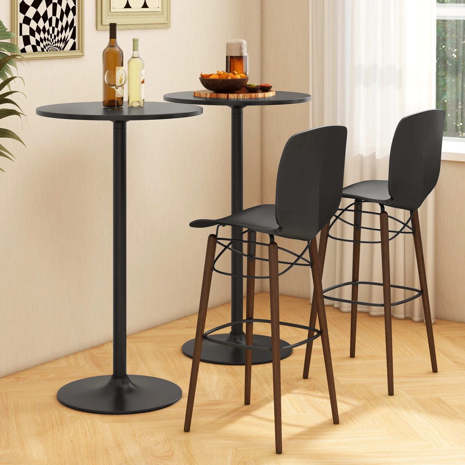 4 Costway 2PCS High Bar Table Round Coffee Side Table Pub Dining Table - Black, 4 of 8