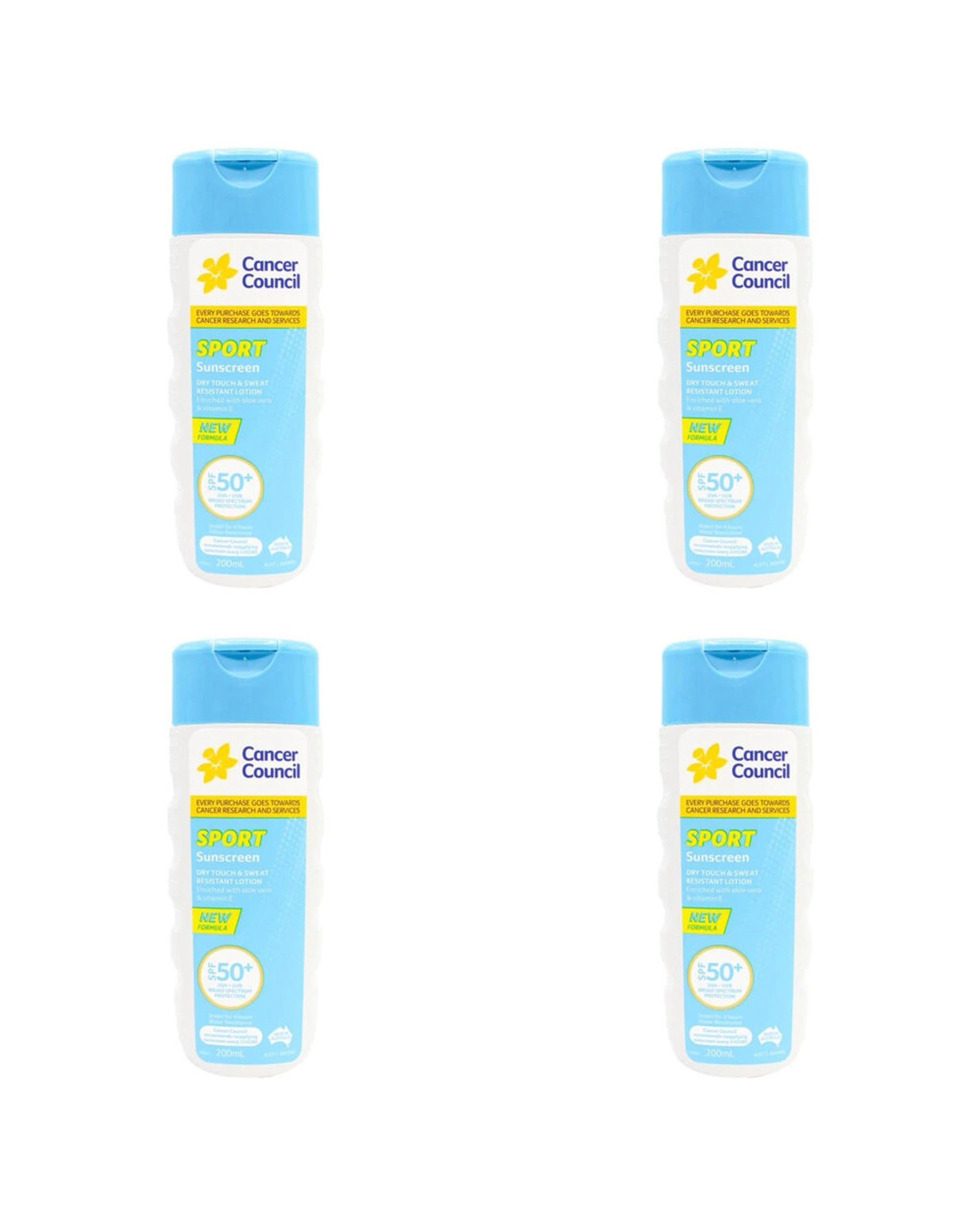 1 Cancer Council 4PK Sport Sunscreen UVB UVA Protection SPF50 Plus 200ml - Multi, 1 of 4