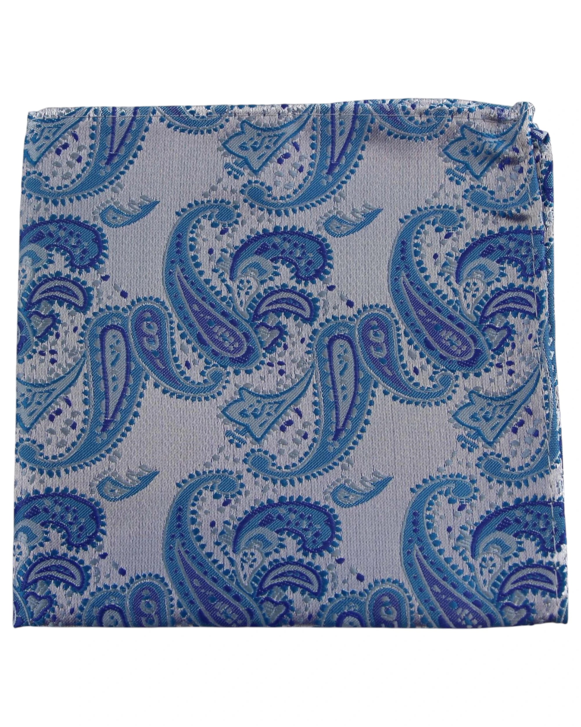 1 Zasel Mens Blue & White Paisley Silk Pocket Square - Multi - Multi, 1 of 4