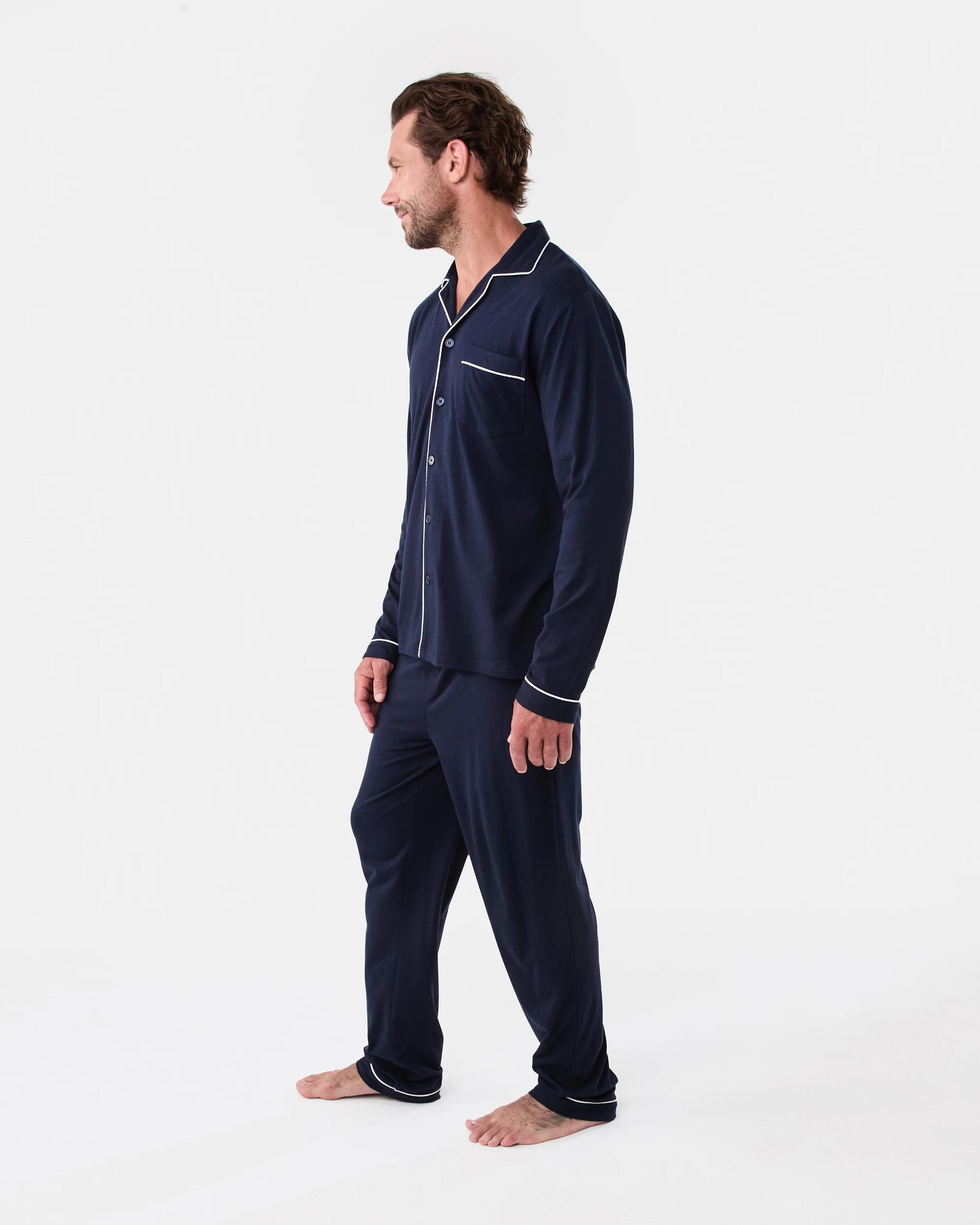 2 Long Sleeve Button Through Top Knit Pyjama Set Sky Cptn, 2 of 7