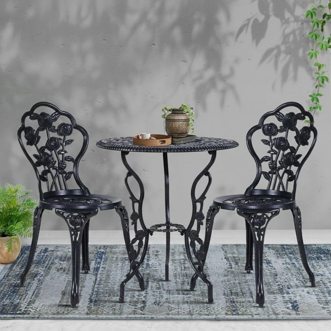 6 Gardeon 3PC Outdoor Setting Bistro Set Chairs Table Cast Aluminum Rose - Black, 6 of 6