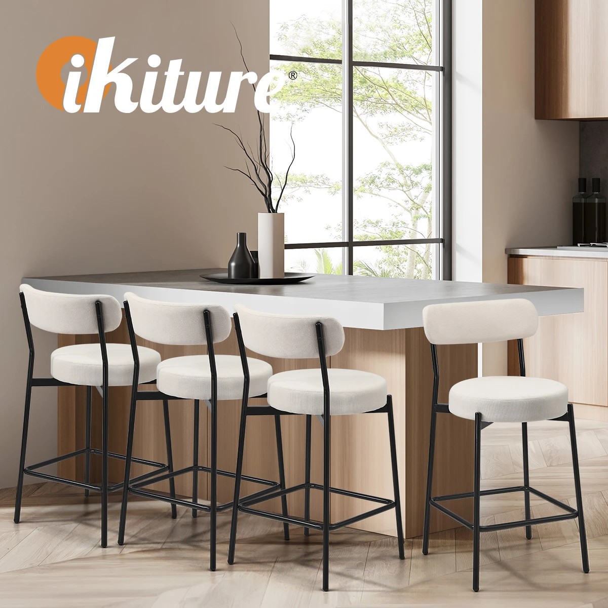 5 Oikiture 2x Bar Stools Kitchen Dining Chairs Counter Stool
 - Beige, 5 of 10