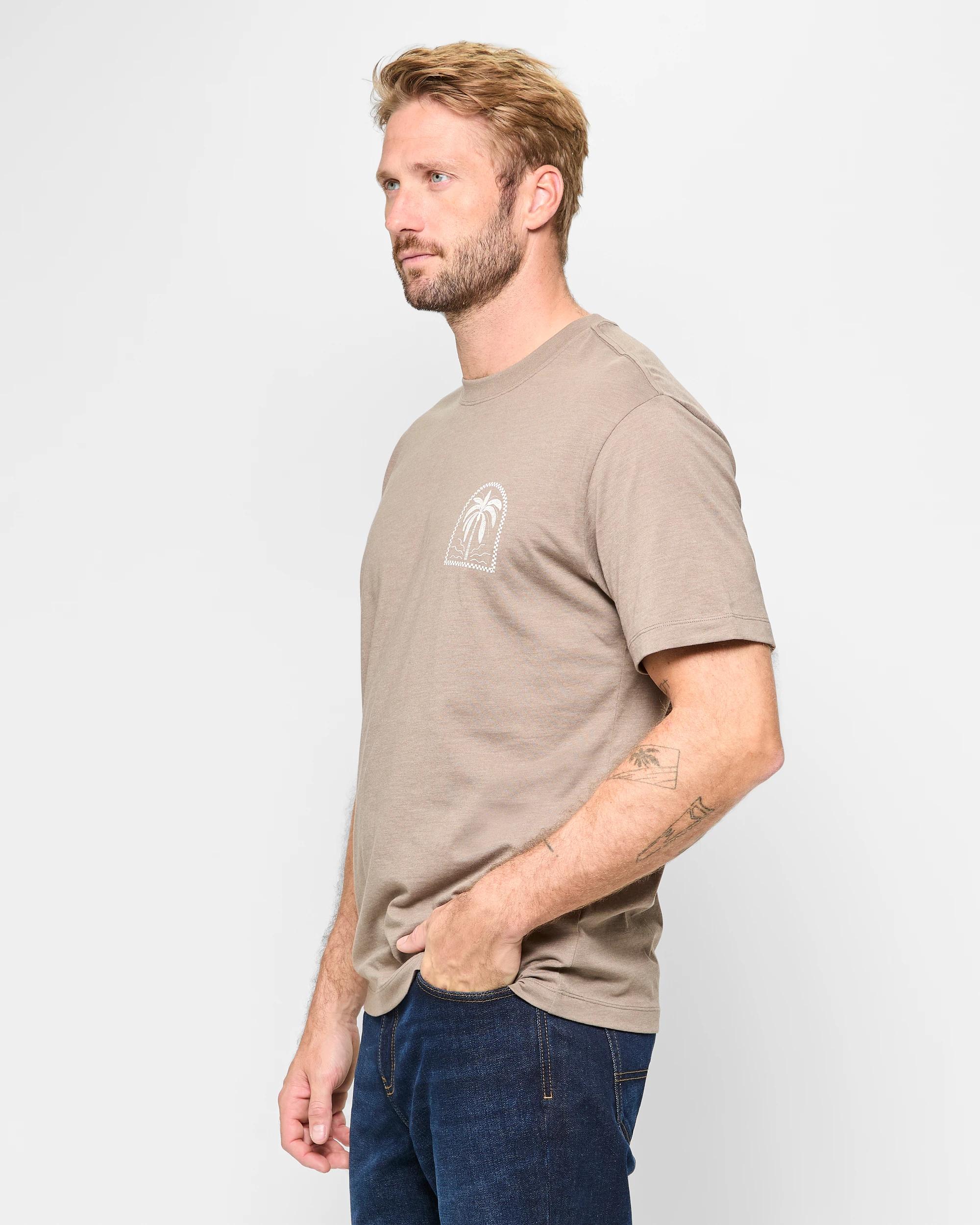 3 Target Australian Cotton Blend Palm Tree Print T-shirt SHITAKE MARLE, 3 of 5