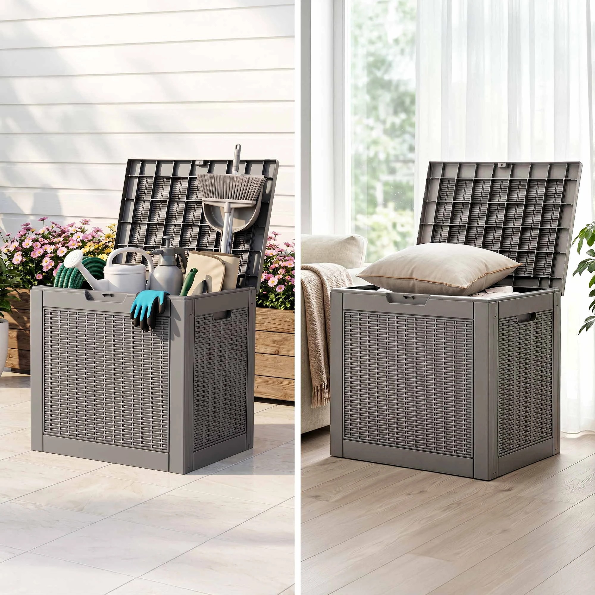 8 Gardeon Outdoor Storage Box 118L Container Lockable Garden Toy Tool Rattan-Texture - Brown, 8 of 9