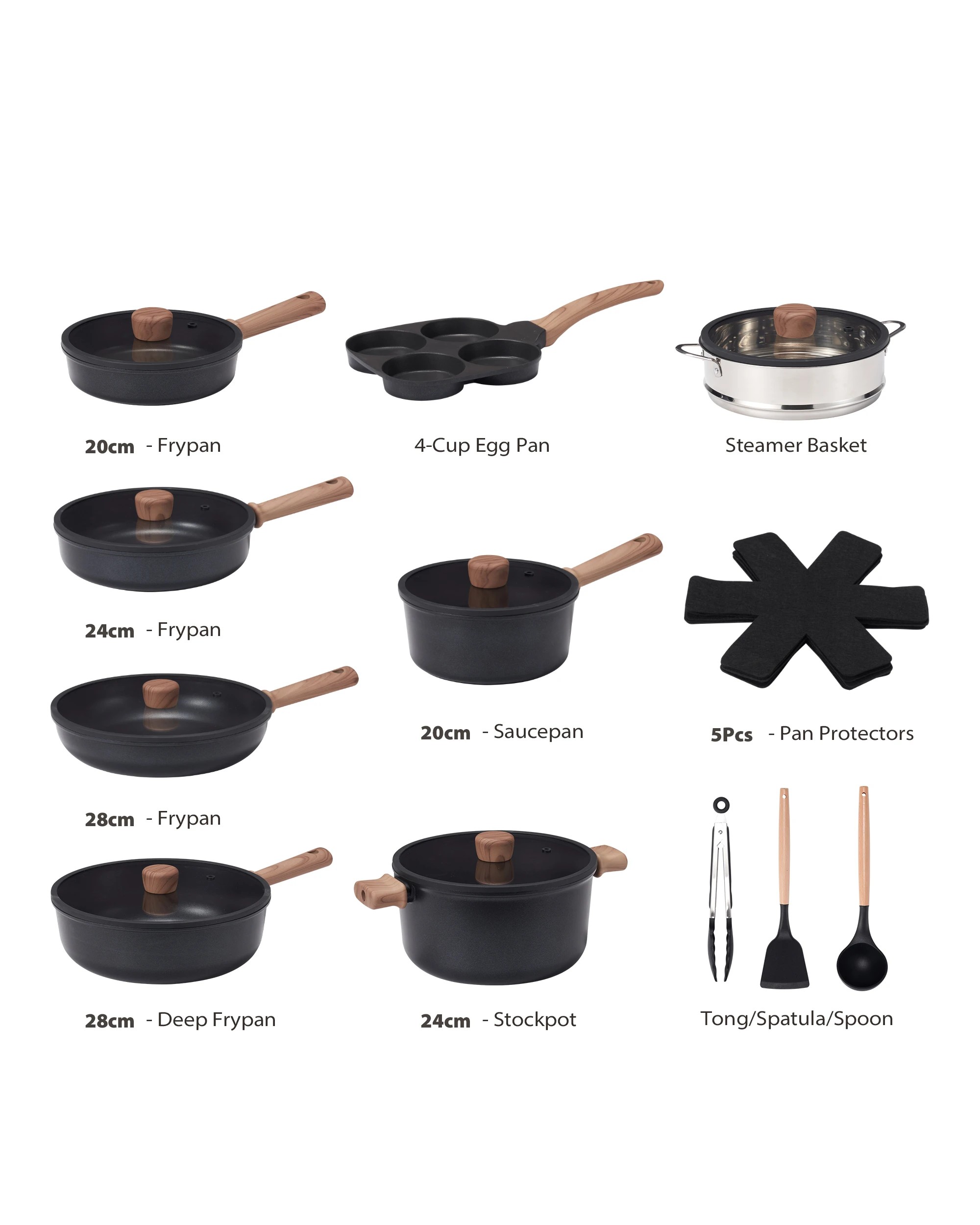 9 ZUNI 19PCS Nonstick Cookware Pots & Pans Set Granite Coating Cooking Utensil Black, 9 of 10