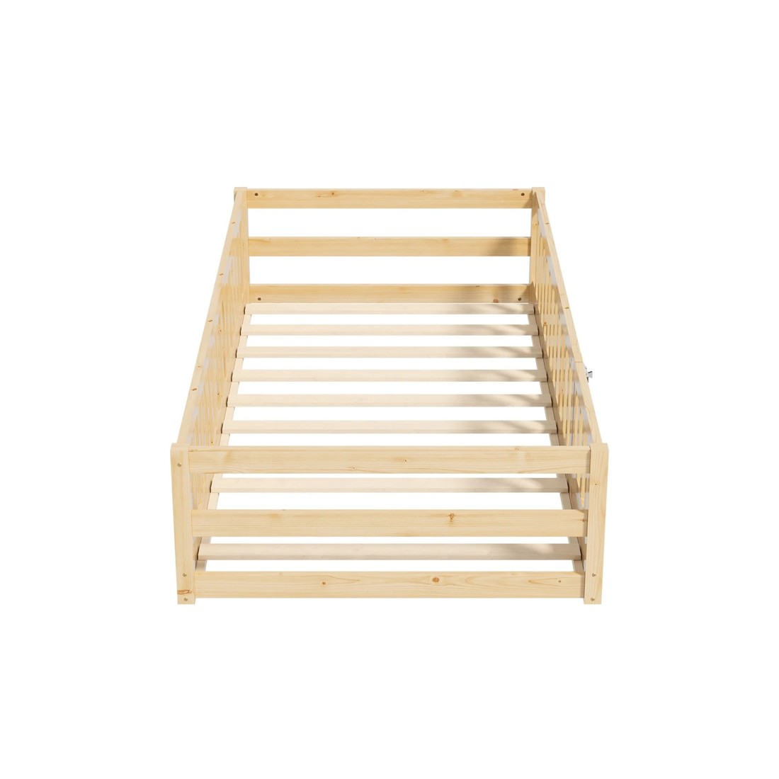 9 Oikiture Single Kids Bed Frame with Gate Fence Wood - Natural, 9 of 10