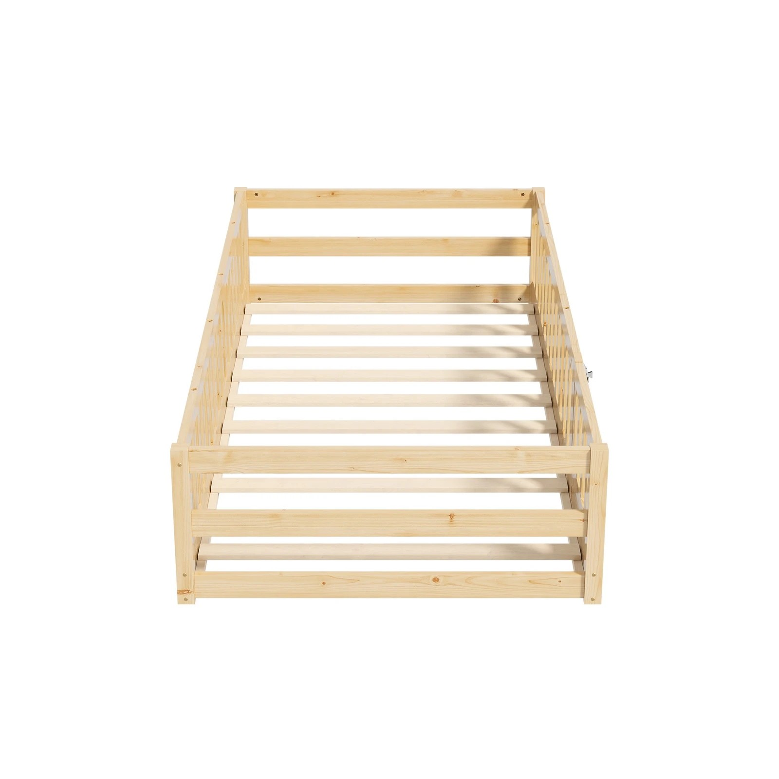 9 Oikiture Single Kids Bed Frame with Gate Fence Wood - Natural, 9 of 10
