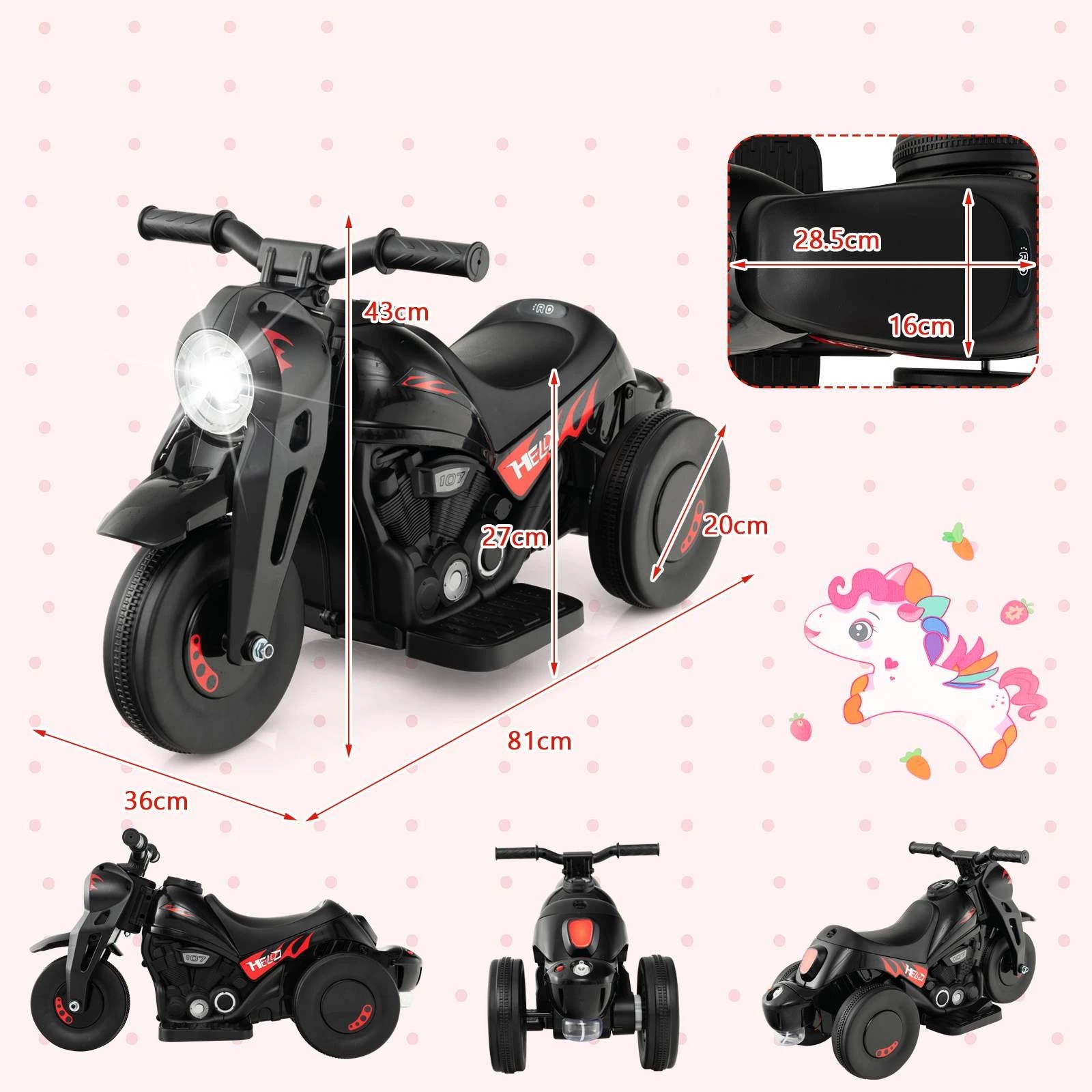 2 Costway 6V Bubble Car Electric Ride on Motorcycle Outdoor Motorbike Play Toy - Black, 2 of 2