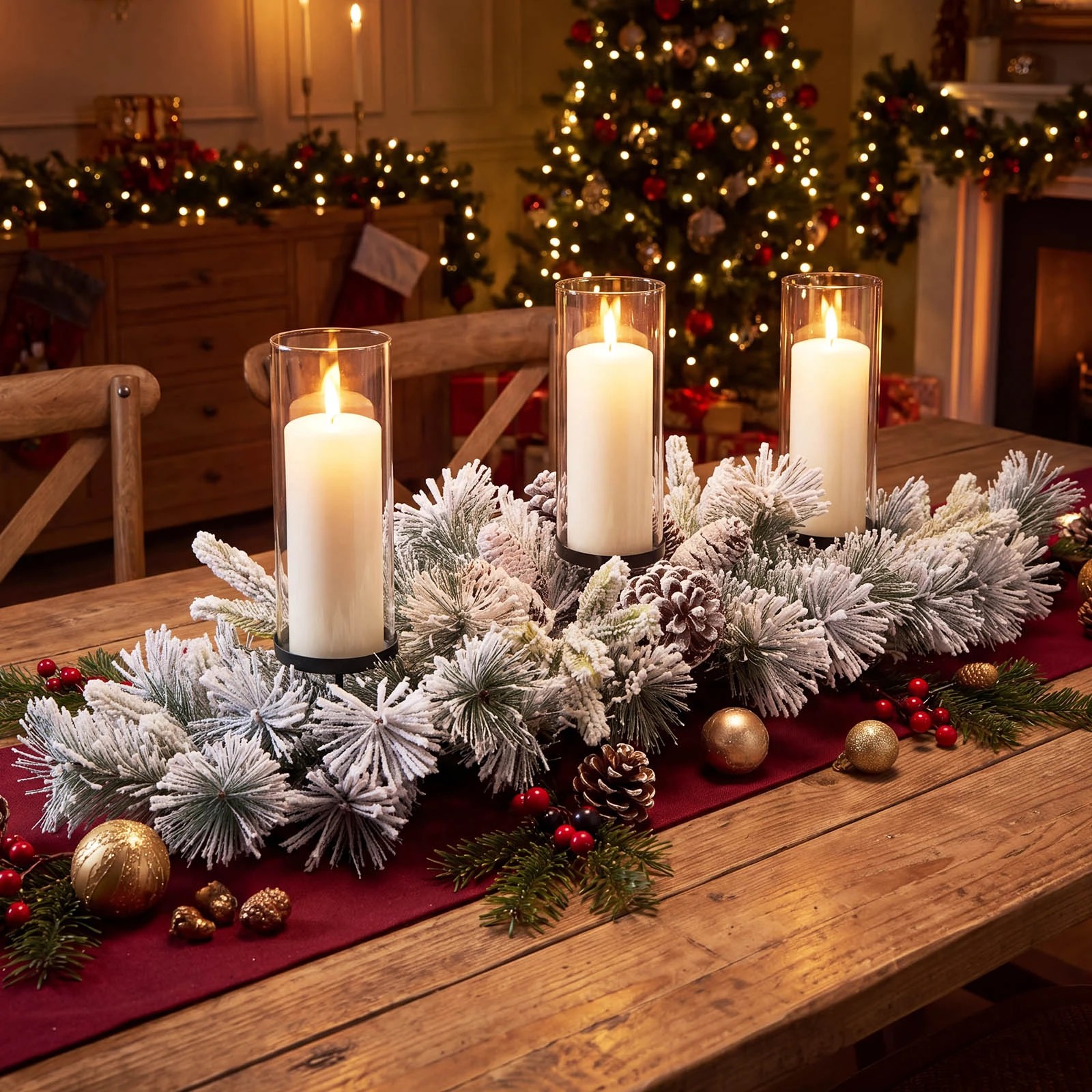 8 Costway 72cm Foldable Christmas Centerpiece 3 Flocked Xmas Candle Holder Without Candle, 8 of 8