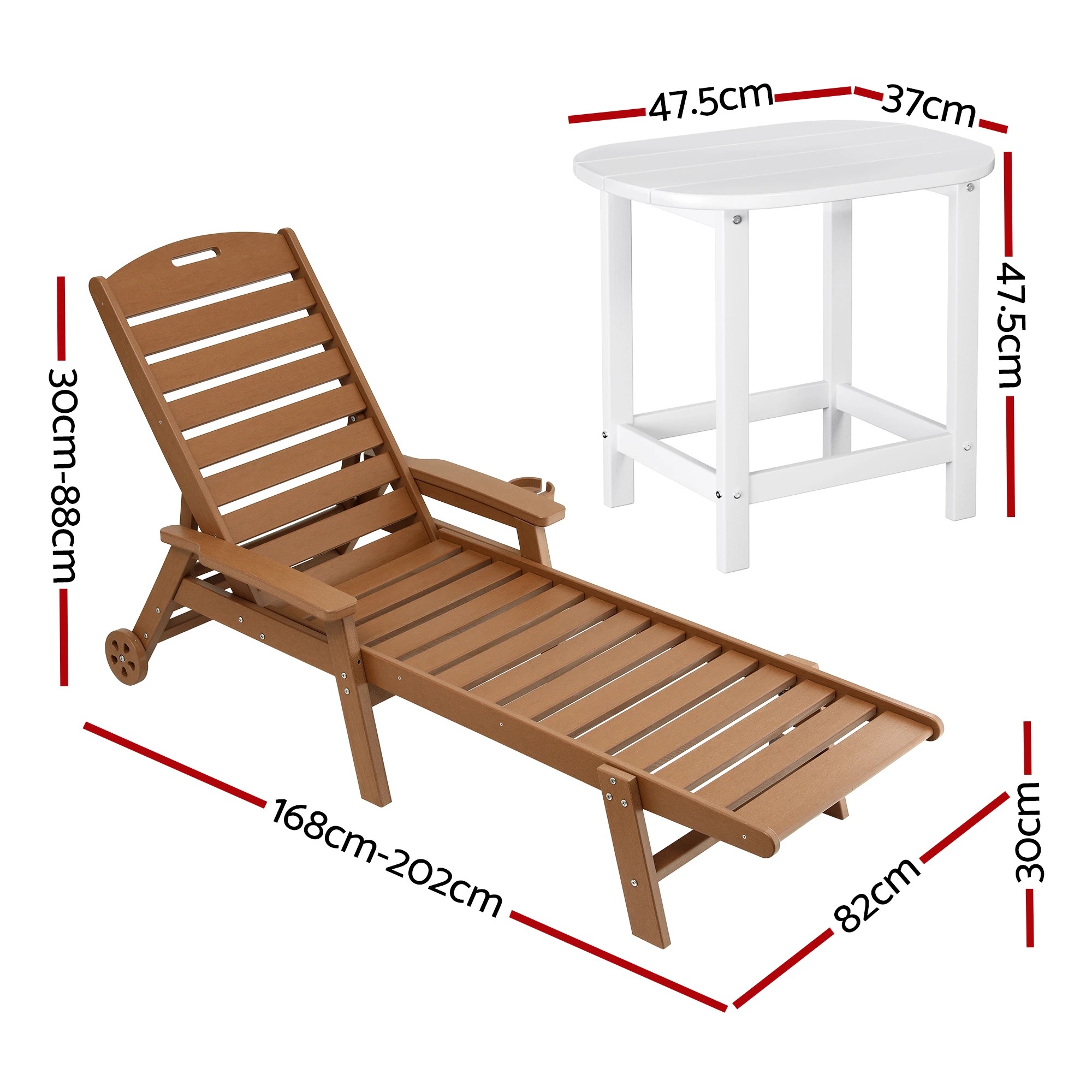 2 Gardeon Sun Lounge Lounger Table and Chairs Beach Chair HDPE Patio Outdoor Furniture Wheels - Multi, 2 of 9