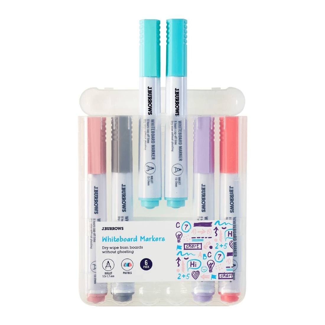 3 J.Burrows Whiteboard Markers Bullet Pastels 6 Pack, 3 of 3