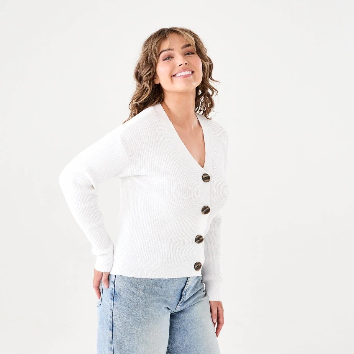 2 Textured V-Neck Cardigan WHITE, 2 of 6