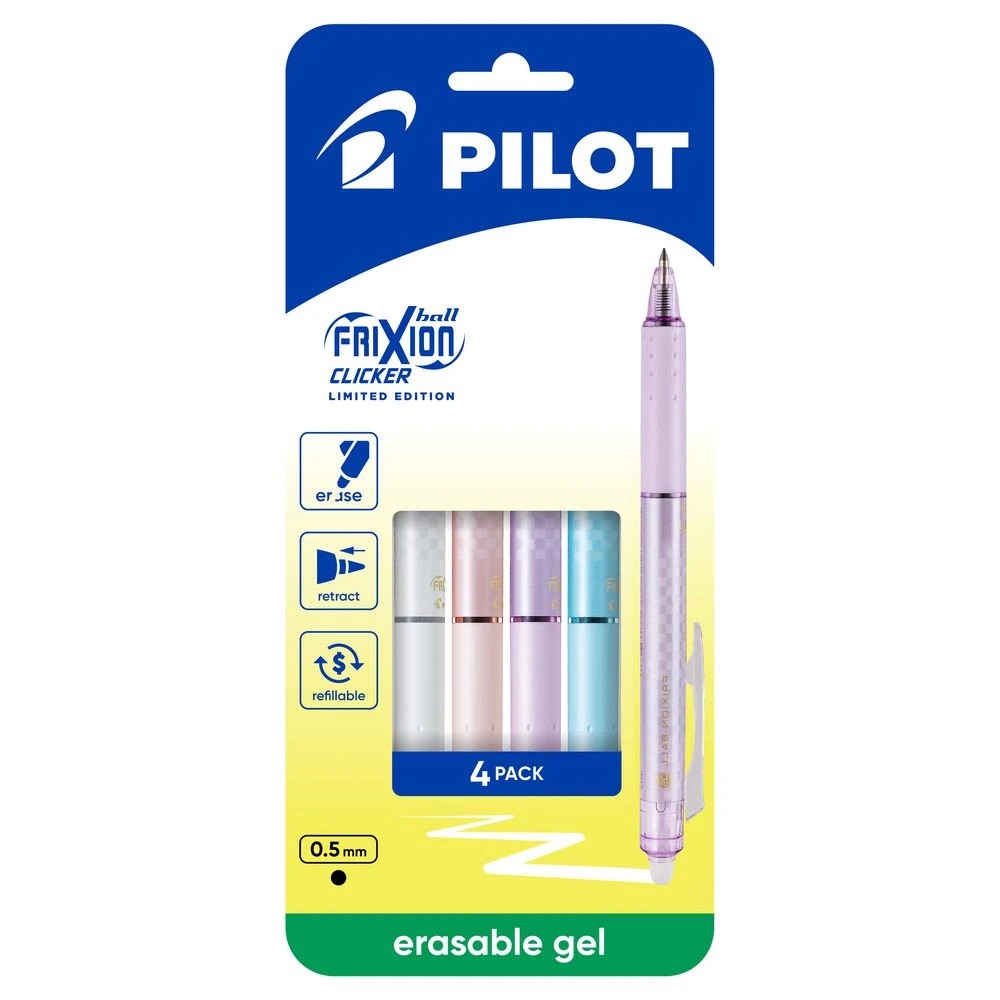 1 PILOT FriXion Clicker Ltd Ed Erasable Gel 0.5mm Black Ink 4Pk, 1 of 9