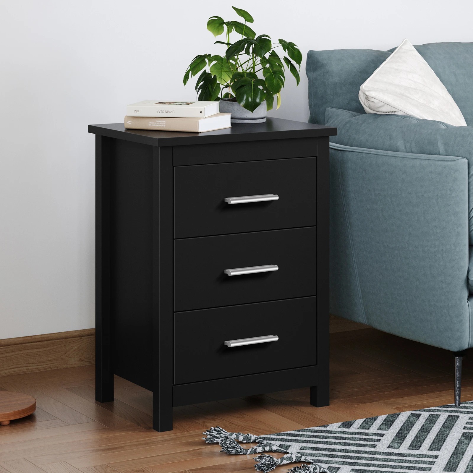 5 Alfordson 2x Bedside Table Hamo Nightstand Storage Side End 3 Drawers - Black, 5 of 10