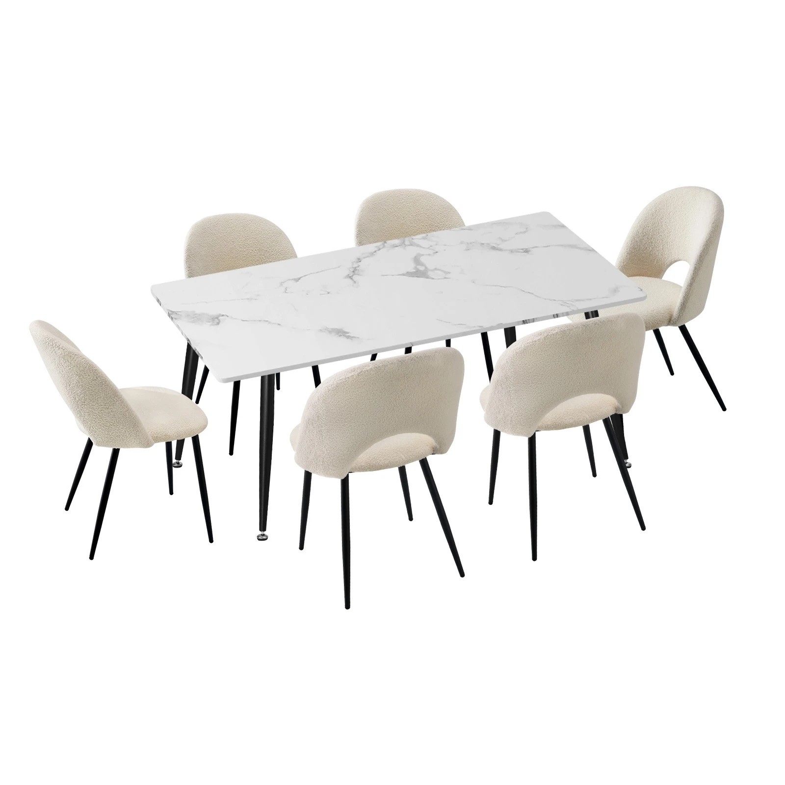 1 Oikiture 120cm Rectangle Dining Table with 6PCS Dining Chairs Sherpa - Multi, 1 of 9