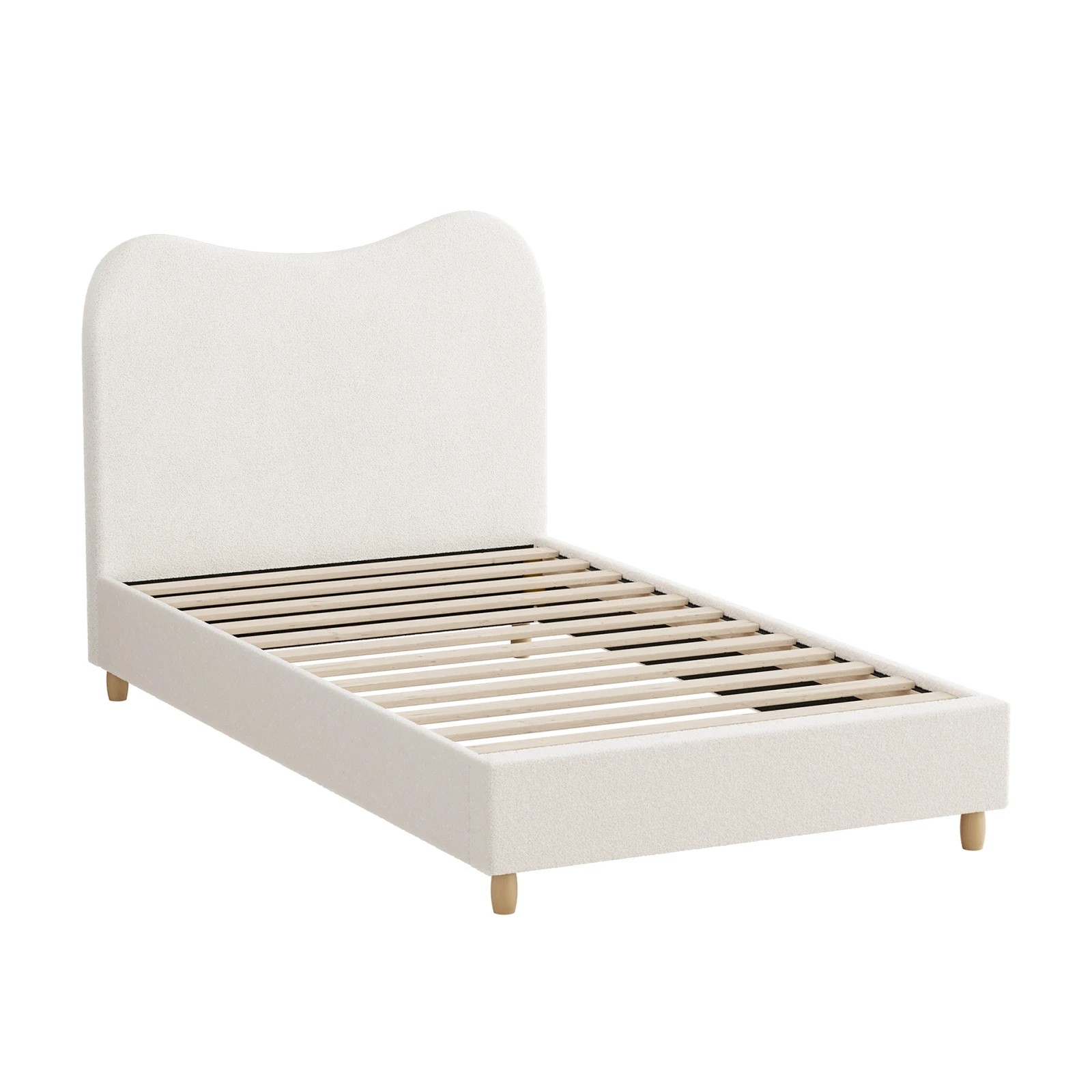 1 Oikiture Bed Frame Single Size Boucle Cloud Shape Headboard - White, 1 of 9