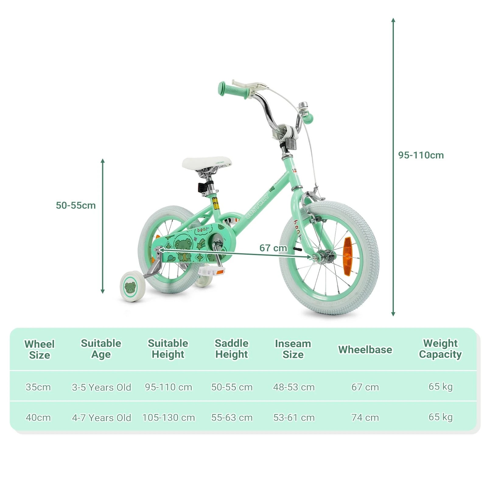 3 Costway 35cm Kids Bike Balance Bicycle Dual Brake w/Adjustable Seat Training Wheels, 3 of 3