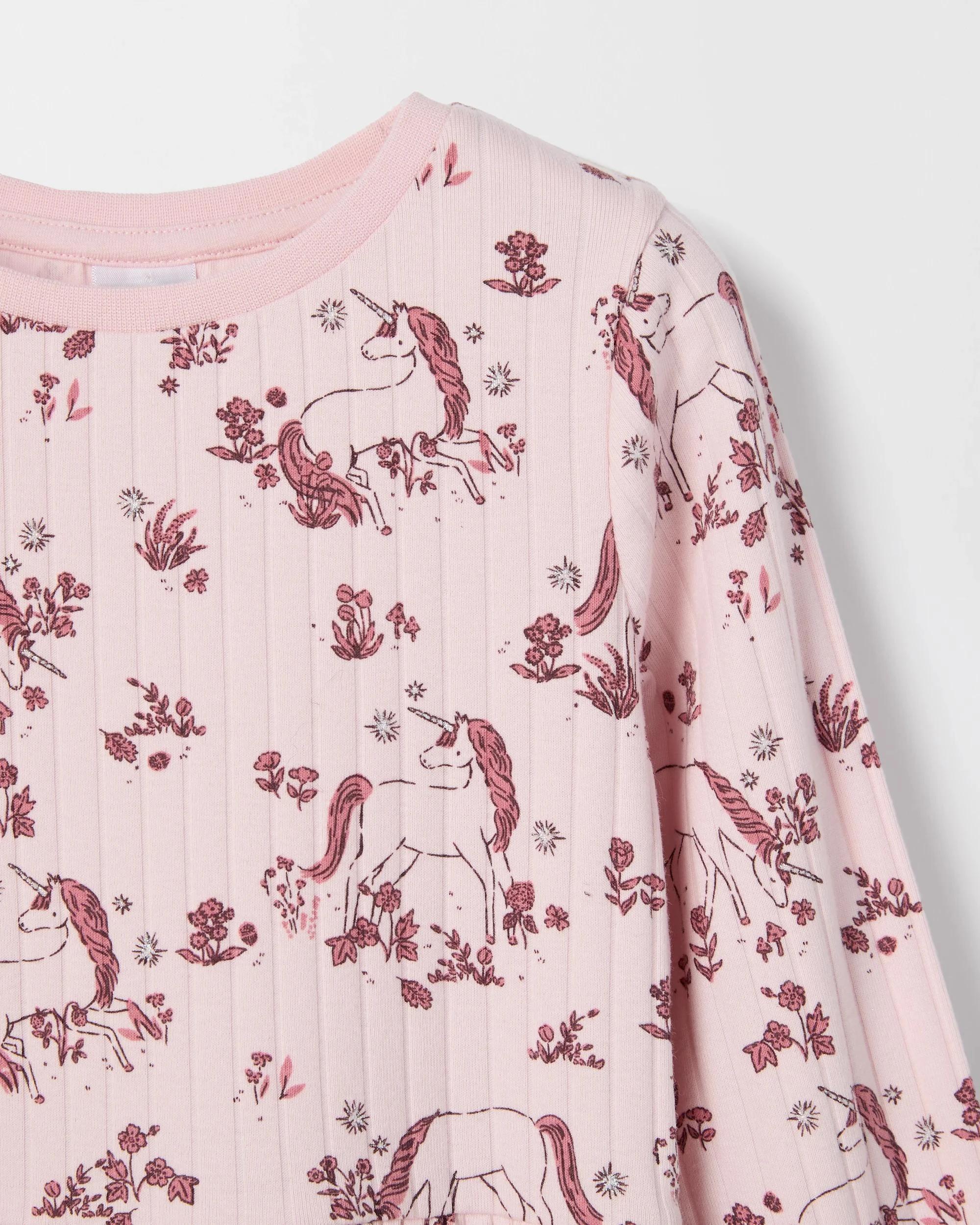 2 Target Kids Australian Cotton Blend Long Sleeve Rib Core Dress PINK UNICORN, 2 of 2