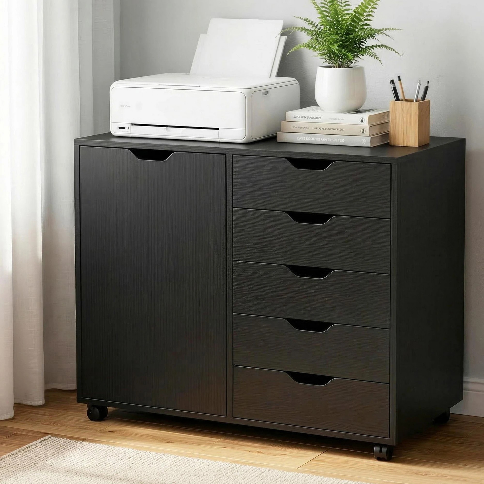 4 Artiss Mobile Filing Cabinet 5 Drawer with Door Modern Storage Cabinet Printer - Black, 4 of 4