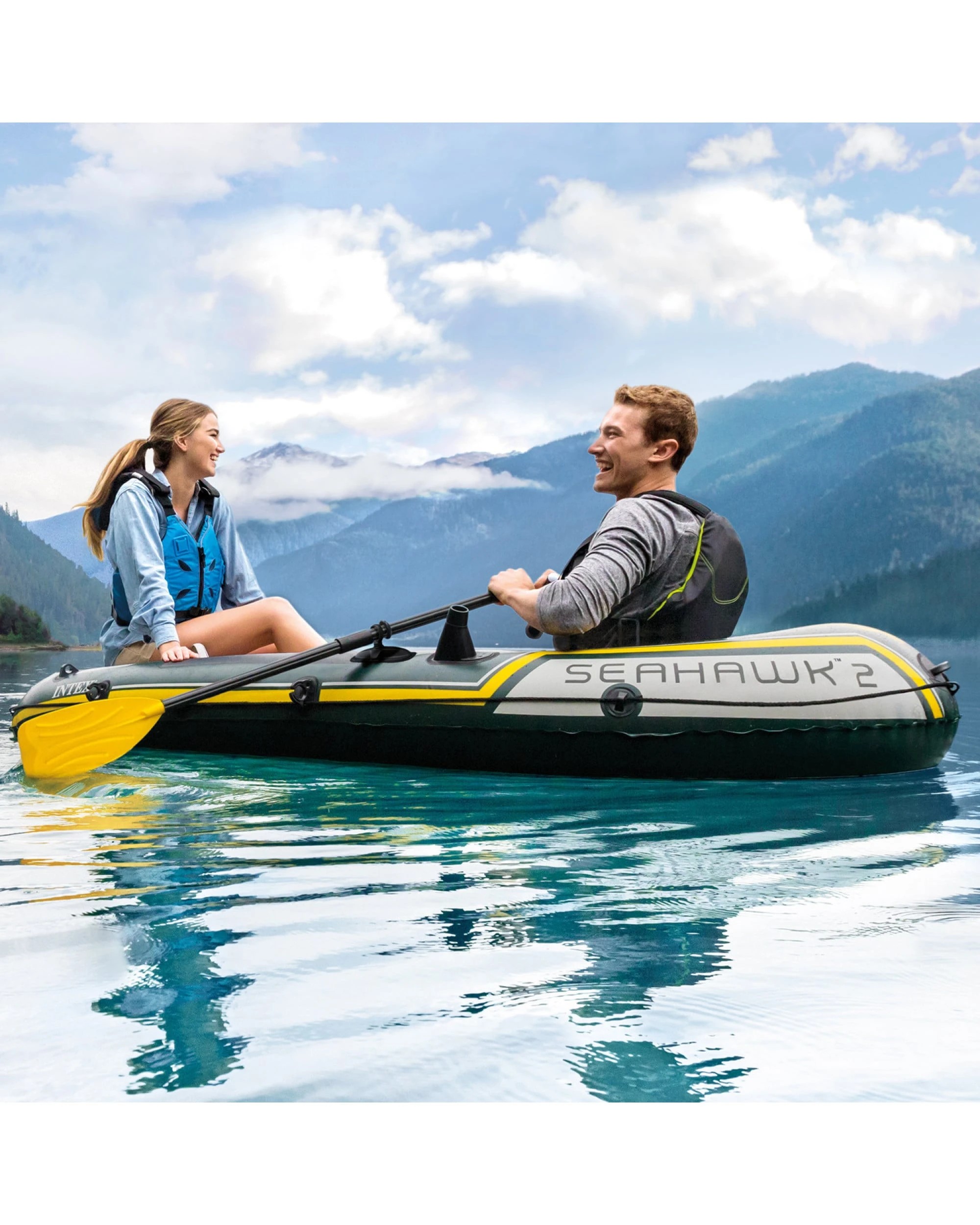 3 Intex Seahawk 2 Boat Set 68347NP Inflatable - Green, 3 of 10