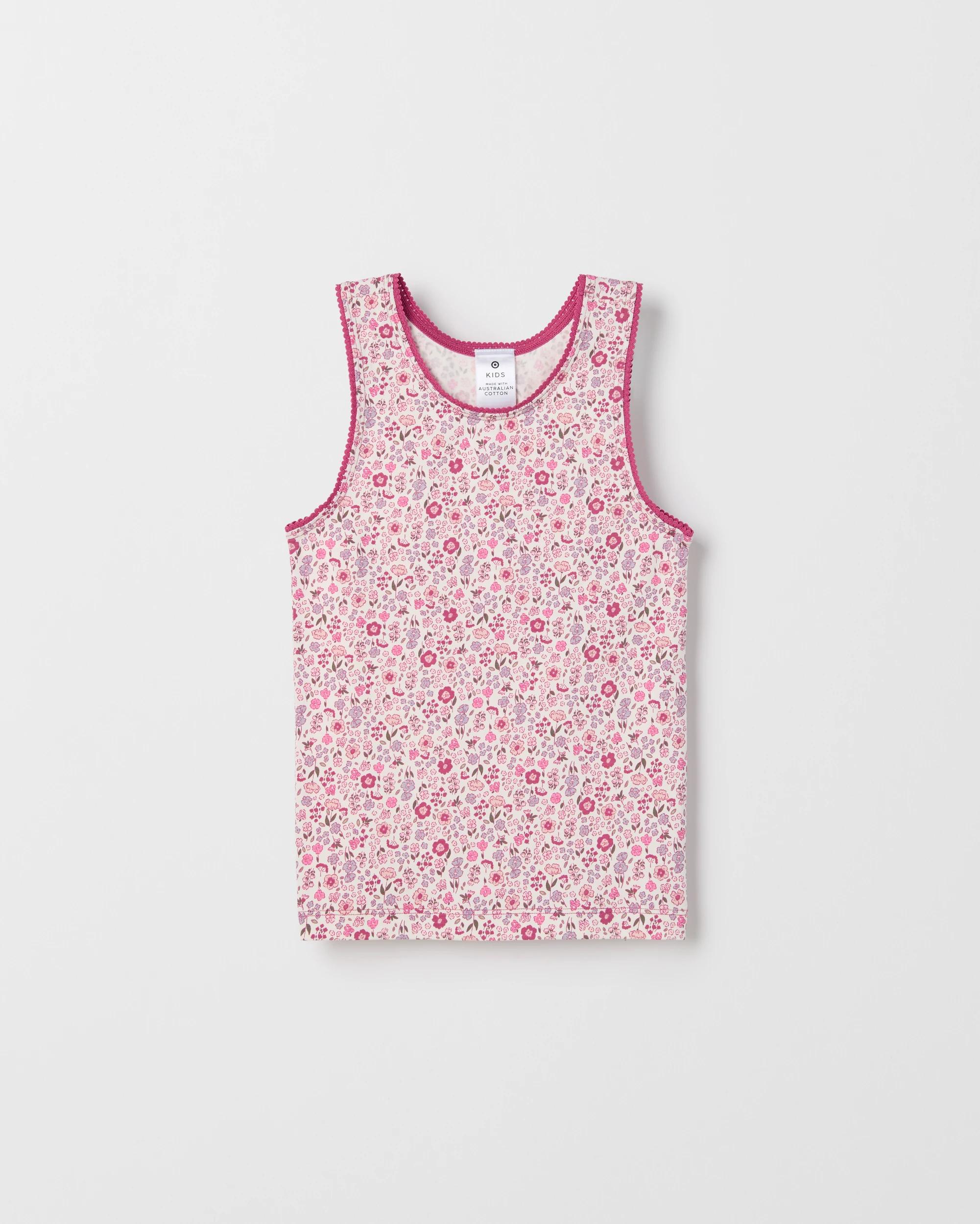 2 Maxx Australian Cotton Blend 3 Pack Younger Girls Singlet FLORAL, 2 of 5