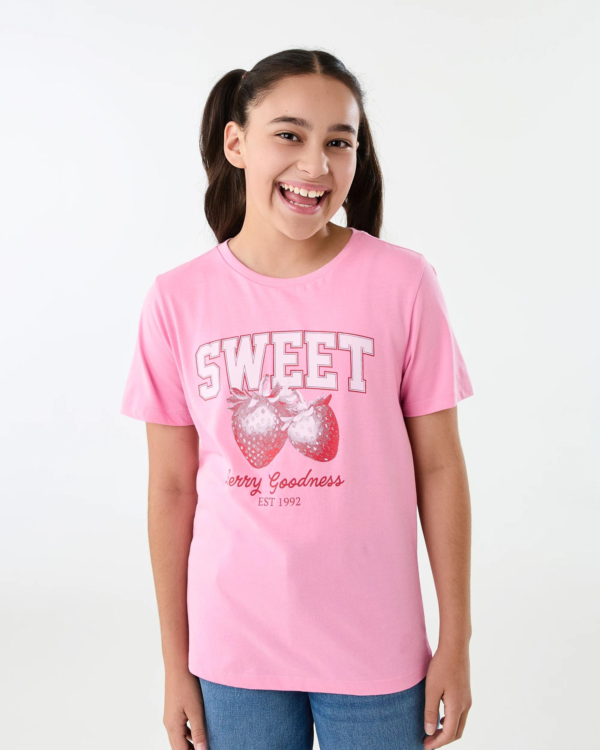 1 Short Sleeve Printed T-shirt Pink Fruit, 1 of 7