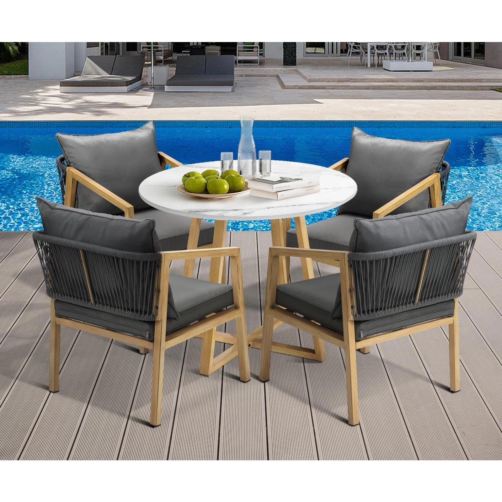 5 Livsip 5pcs Outdoor Dining Setting 90cm Table Lounge Chairs Patio Furniture Set
 - Multi, 5 of 8