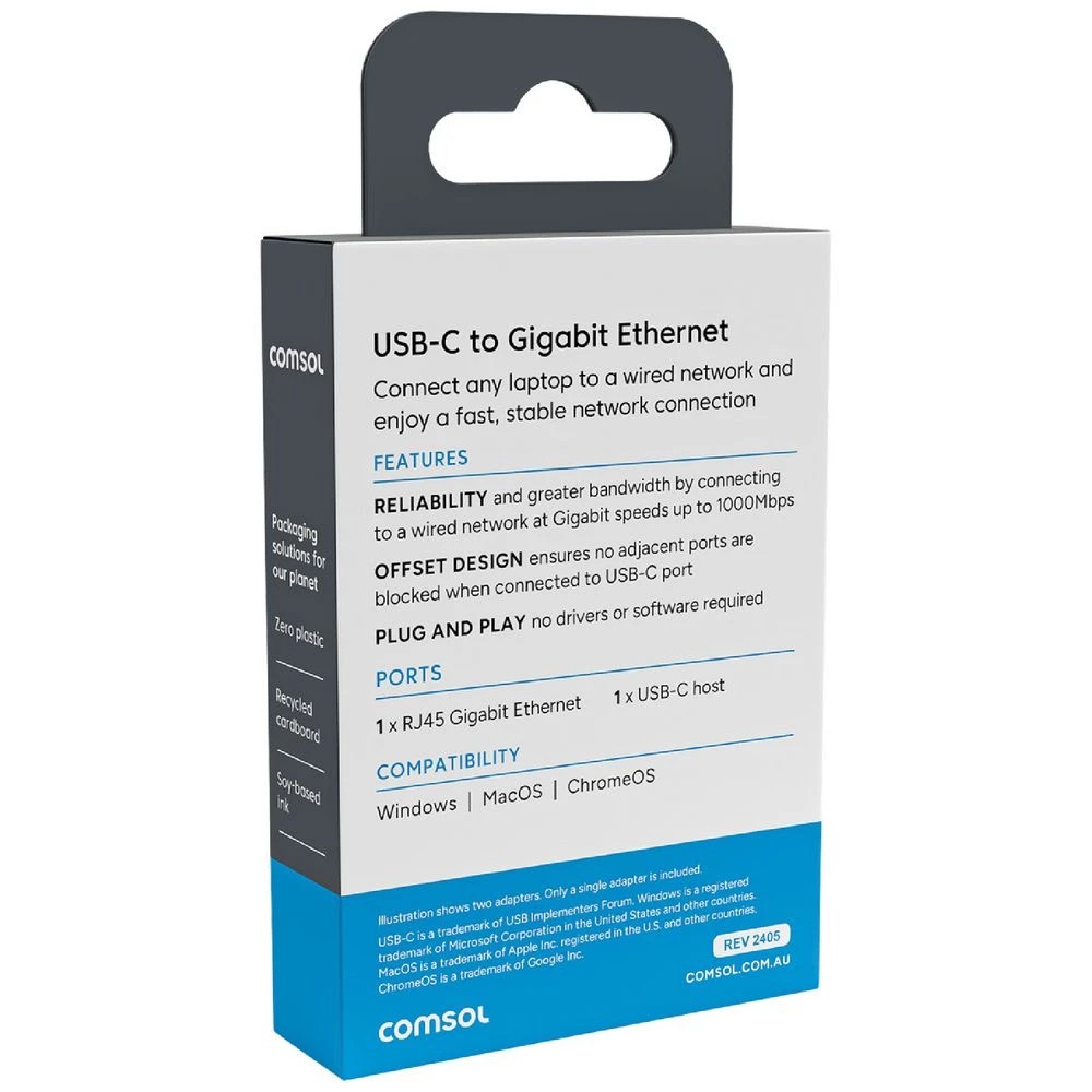 3 Comsol USB-C to Gigabit Ethernet Adapter Grey, 3 of 4