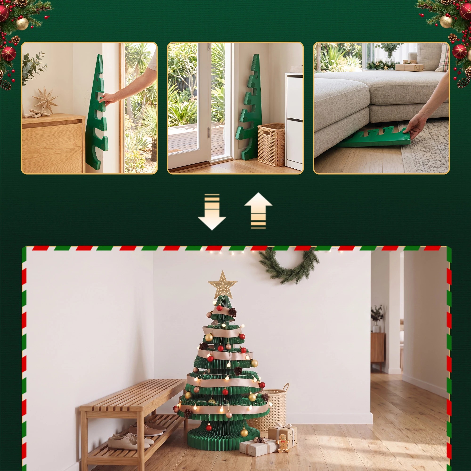 5 Jingle Jollys Paper Christmas Tree Foldable 87CM w/ Star Topper LEDs Xmas Decoration Kit - Green, 5 of 9