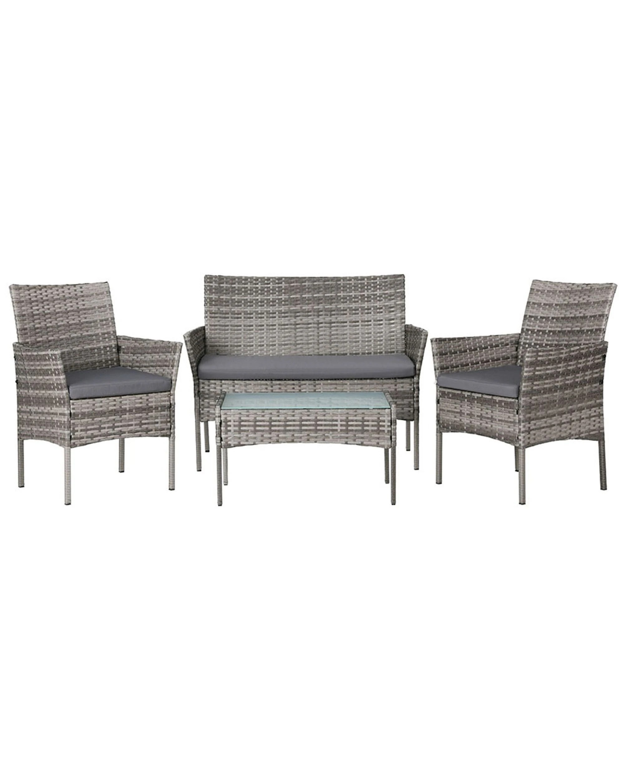 3 Gardeon 4 Seater Outdoor Sofa Set Wicker Setting Table Chair Furniture - Grey, 3 of 4