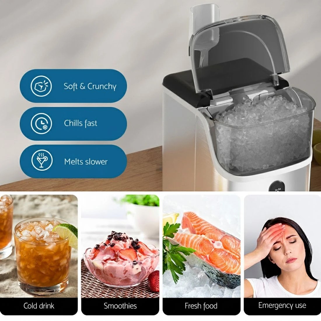 4 Devanti Ice Maker Machine 15kg Nugget Ice Cube - Silver, 4 of 5