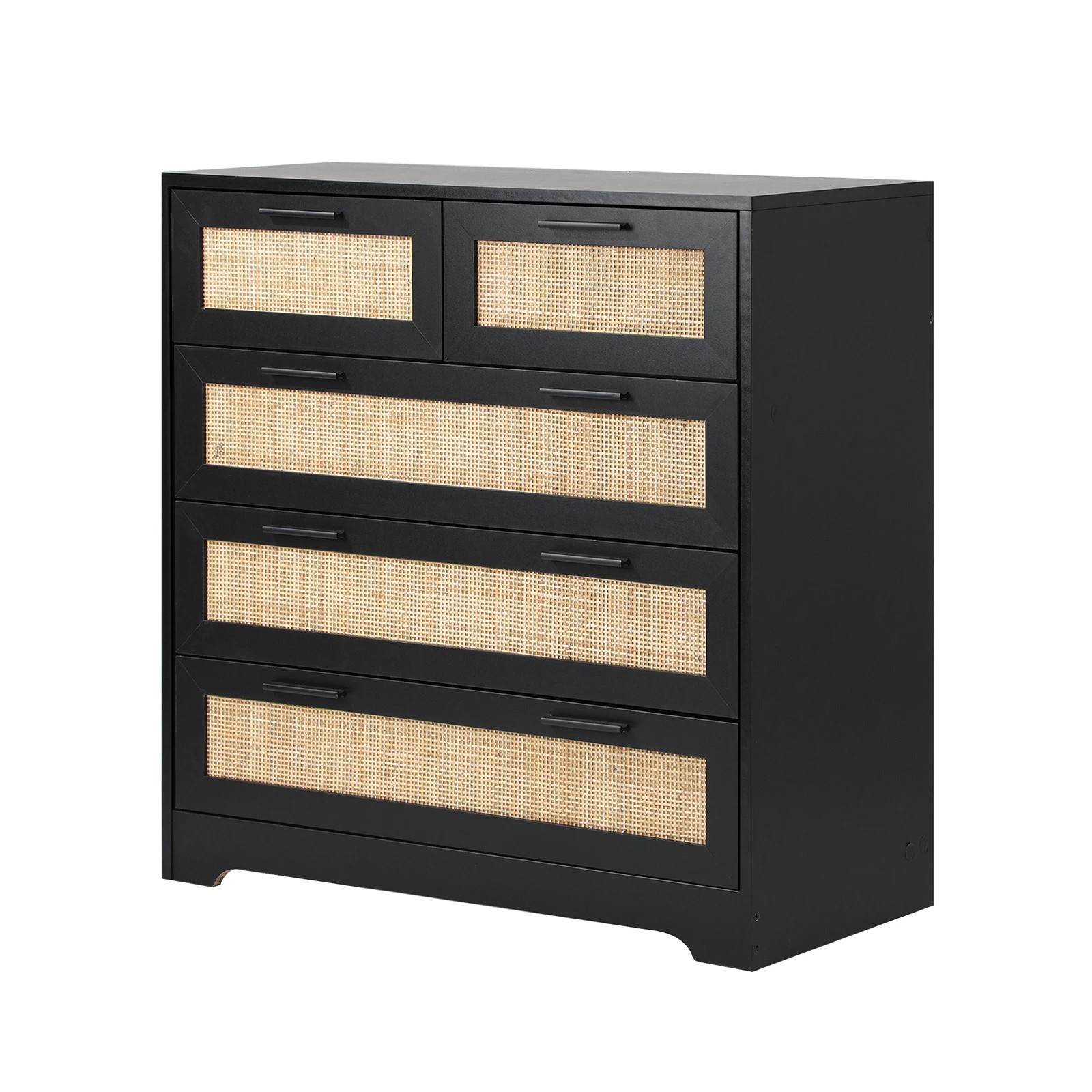 1 Oikiture 5 Chest Of Drawers Dresser Storage Cabinet Tallboy Rattan
 - Black, 1 of 10