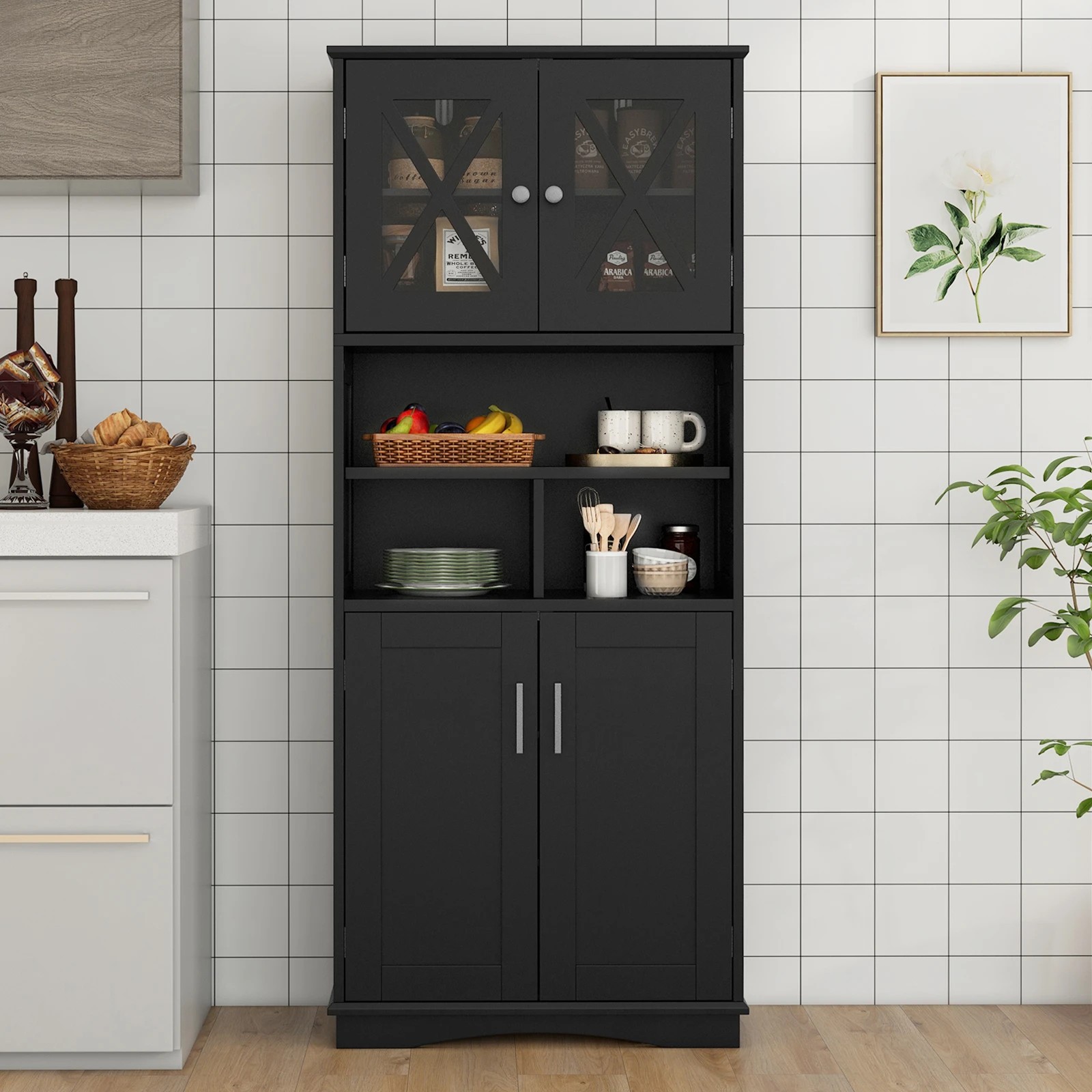 4 Costway Bathroom Storage Cabinet Kitchen Pantry Cupboard w/Acrylic Doors, 4 of 5