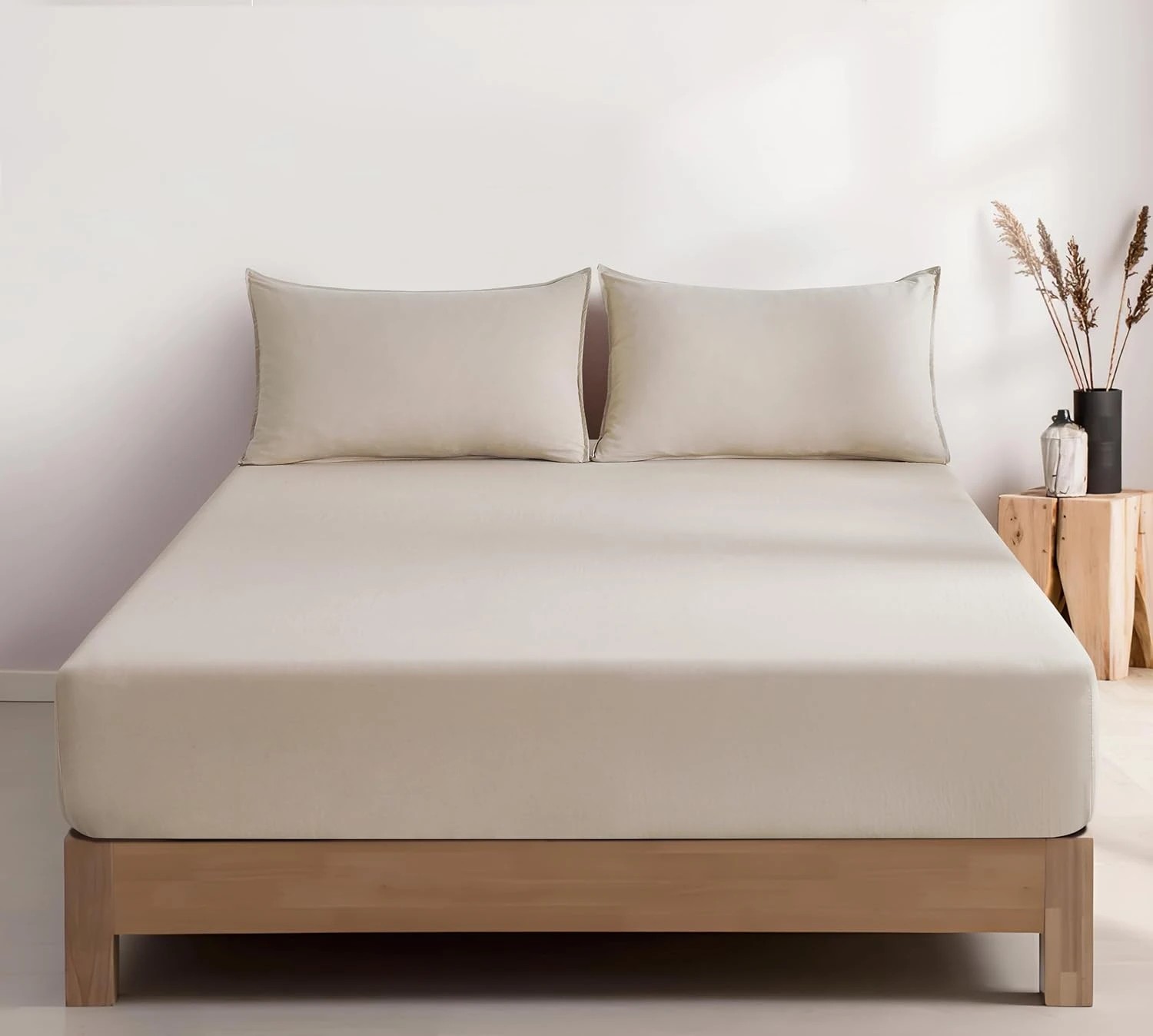 1 CleverPolly 100% Vintage Washed Microfibre Fitted Sheet Set - Linen - Double Bed, 1 of 4