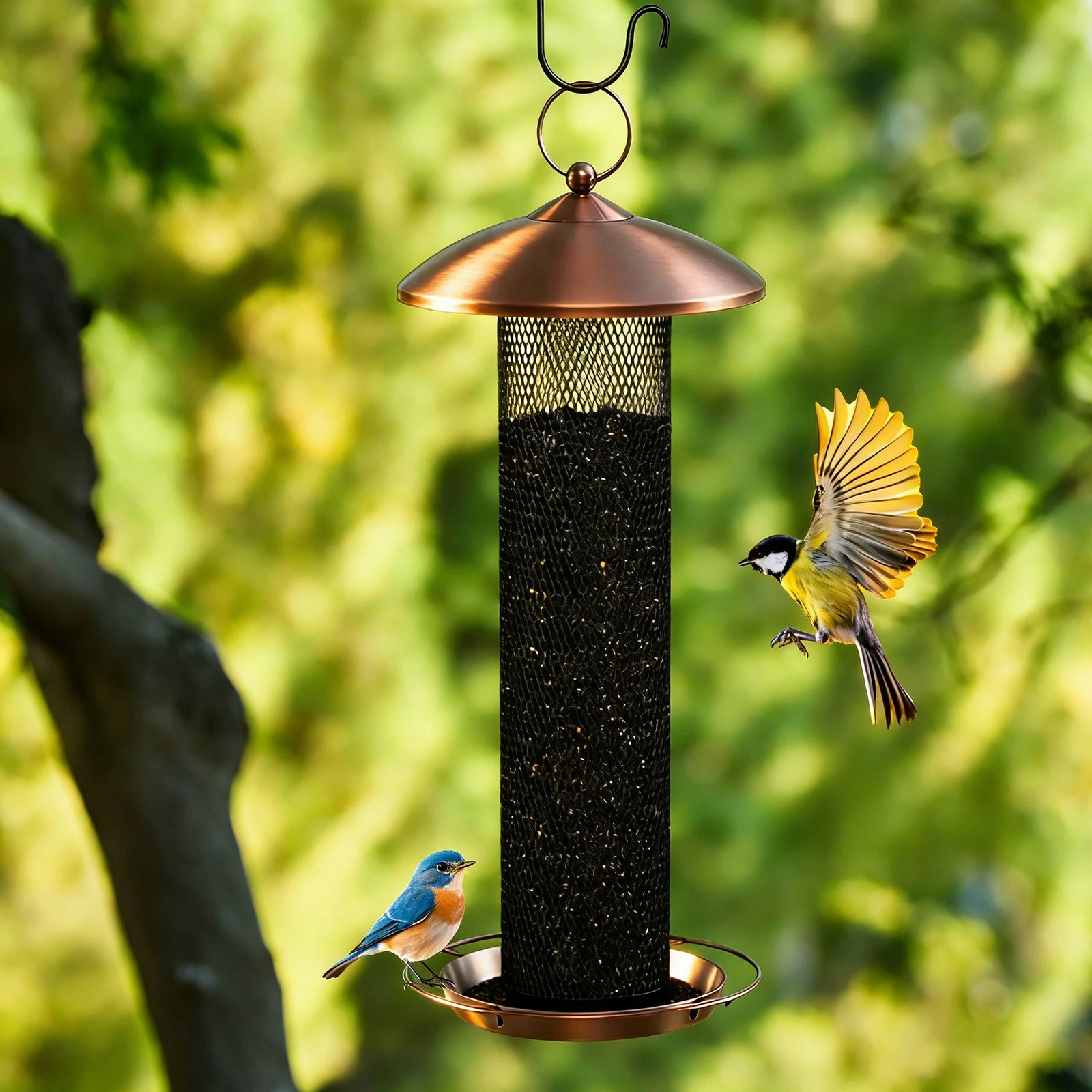 3 Costway All Metal Mesh Tube Bird Feeder w/Weatherproof Roof & Seed Tray, 3 of 6
