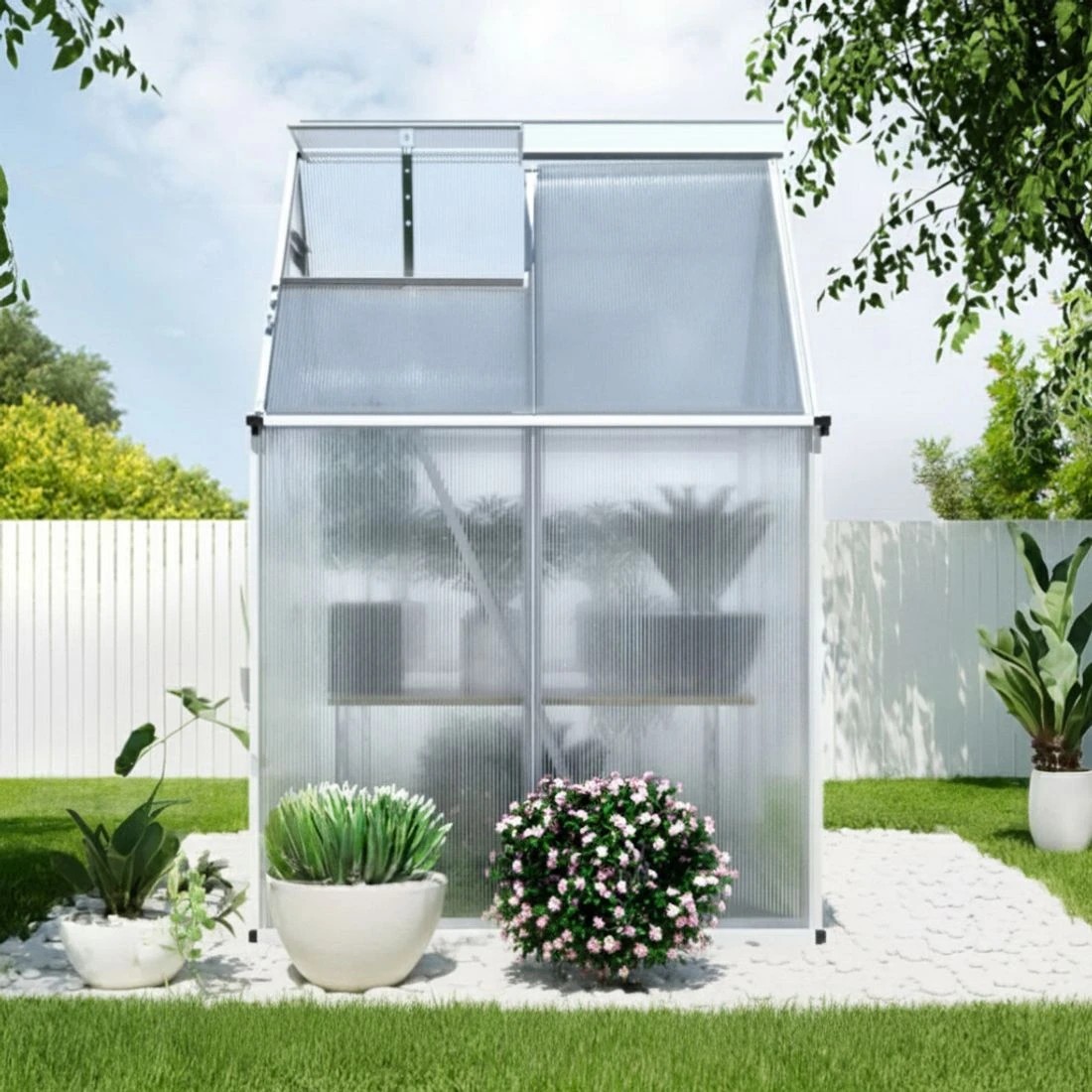 4 Green Fingers Greenhouse Aluminium Polycarbonate Premium Garden Storage Shed - Clear, 4 of 6