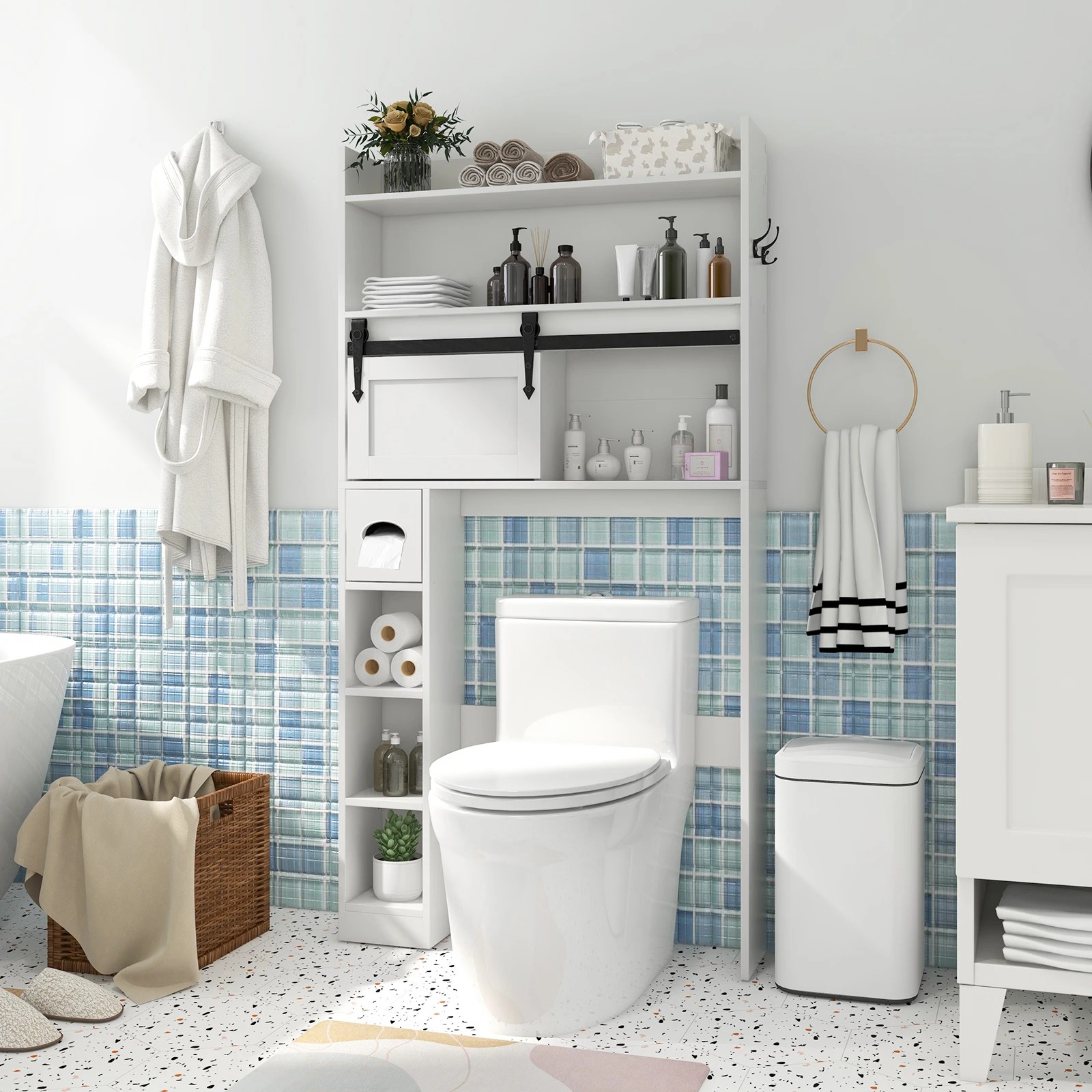 2 Costway Over the Toilet Bathroom Storage Cabinet Space-Saving Cupboard, 2 of 5
