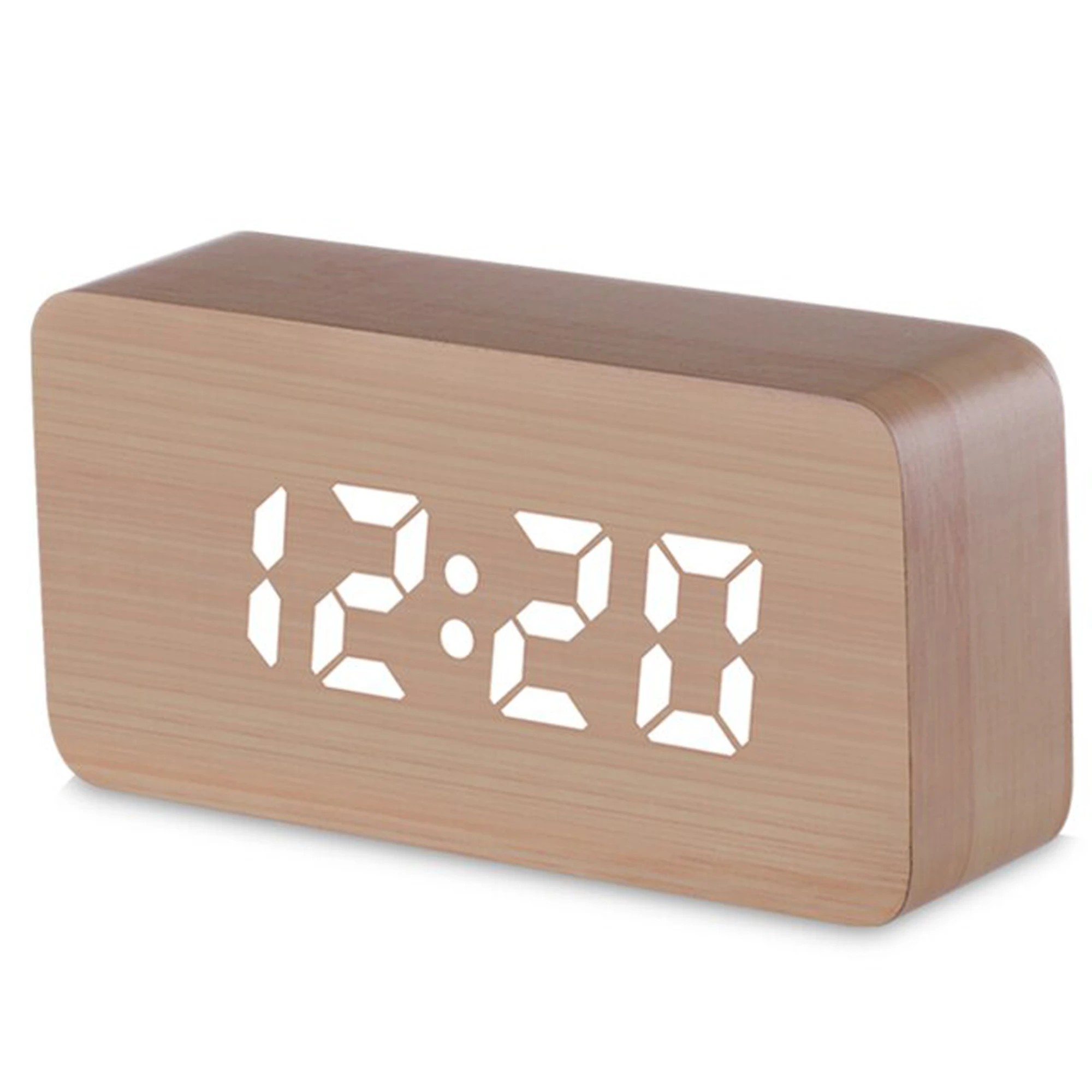 1 TODO LED Digital Alarm Clock 3 Alarm 115 Colour Display USB Power Woodgrain - Beige, 1 of 6