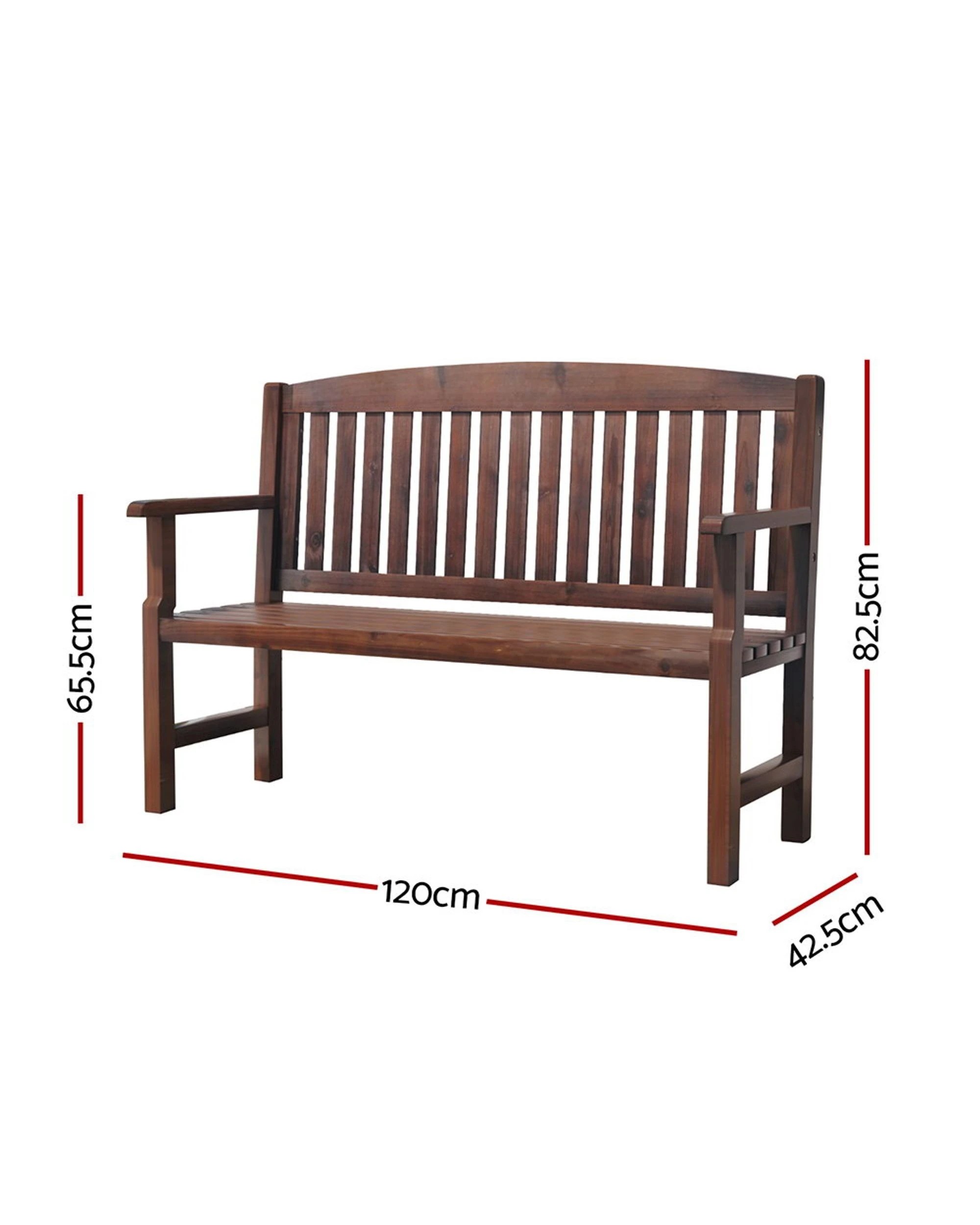 2 Gardeon Outdoor Garden Bench Wooden 2 Seater Lounge Chair Patio Furniture
 - Brown, 2 of 3