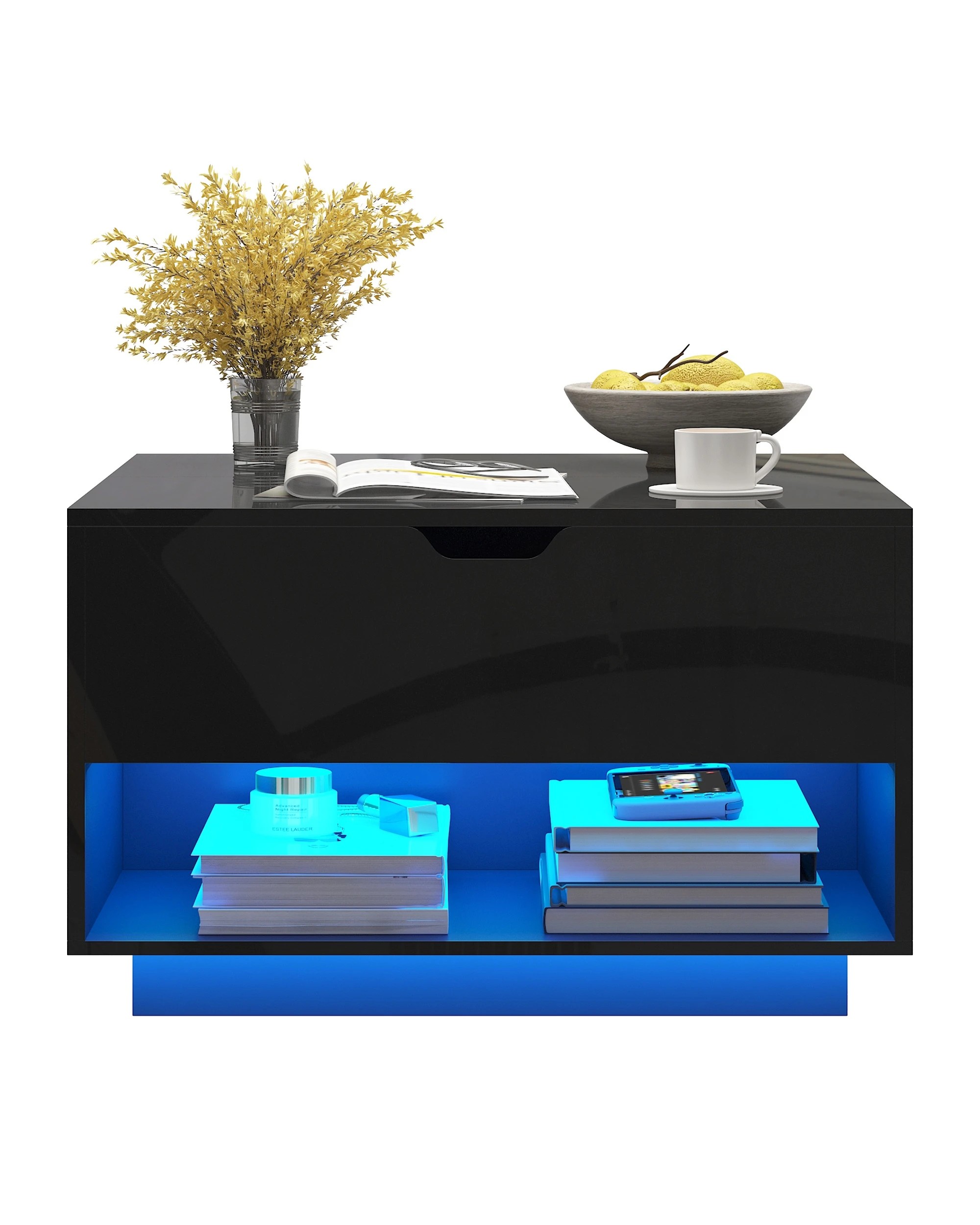 9 Advwin  LED Lift Top Coffee Table  w/ Hidden Storage & Open shelves - Black, 9 of 10