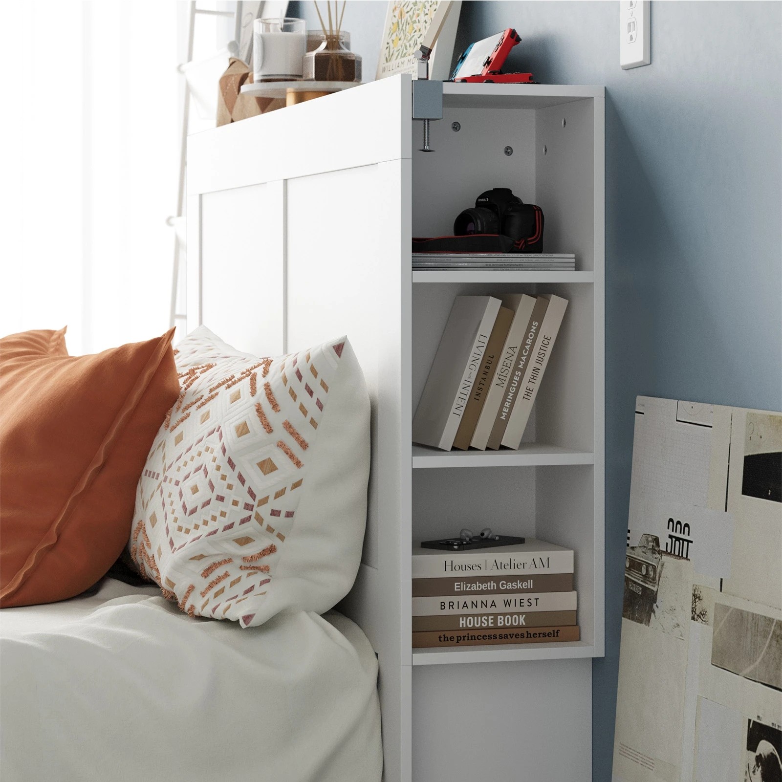 9 Oikiture Headboard Bed Head Double Size Bedhead With Storage Shelves
 - White, 9 of 10