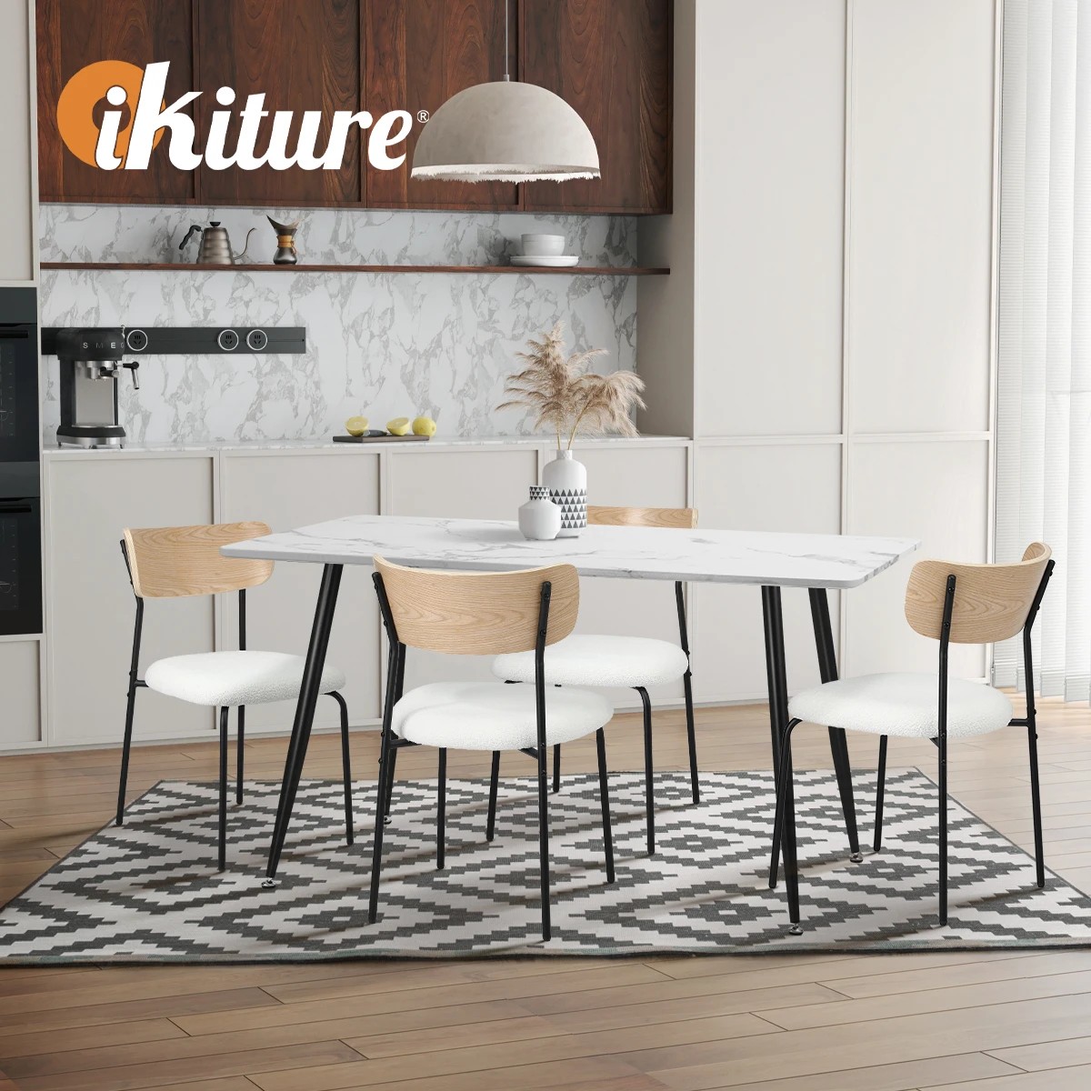 7 Oikiture 2PCS Dining Chairs Kitchen Chair Padded Lounge Seat Sherpa - White, 7 of 8